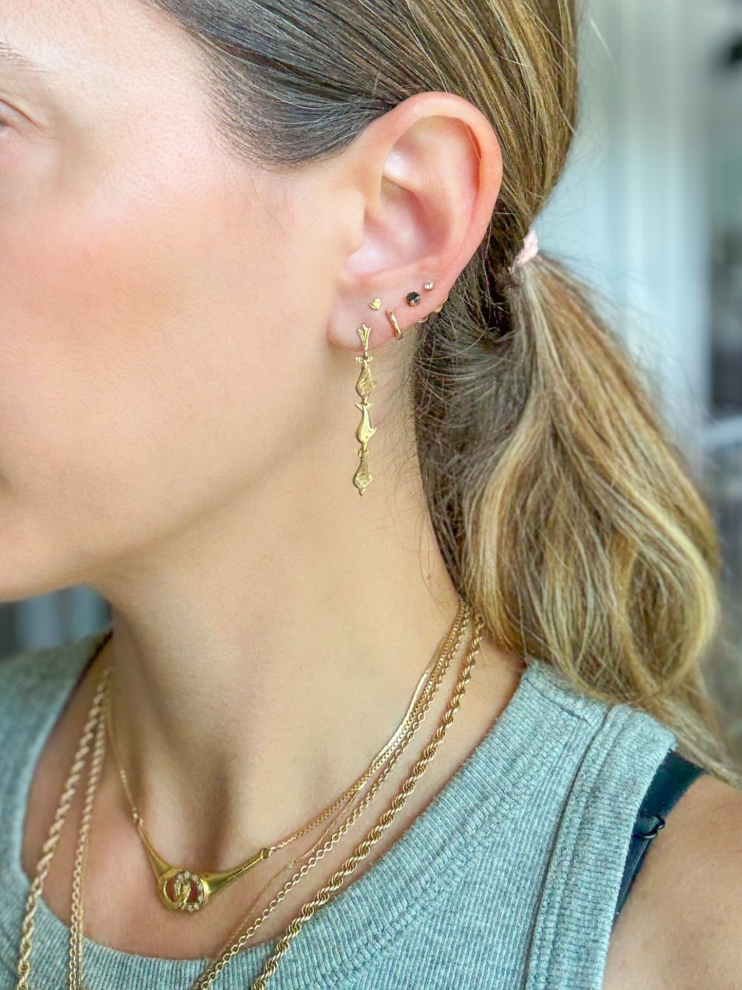 Vintage Dolphin 14k Yellow Gold Drop Earrings