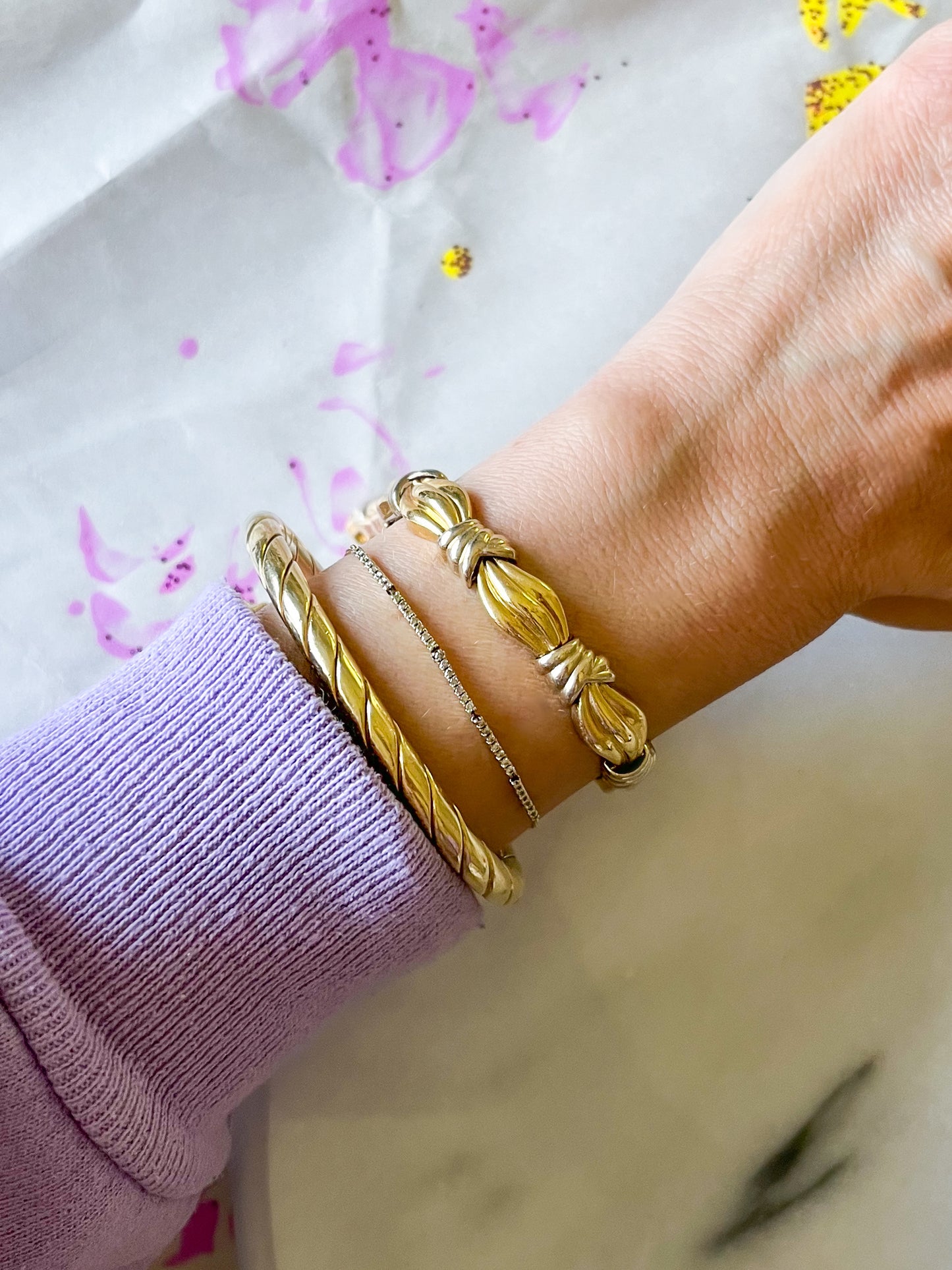 Vintage 14k Yellow and White Gold, Two Toned Chunky Bracelet