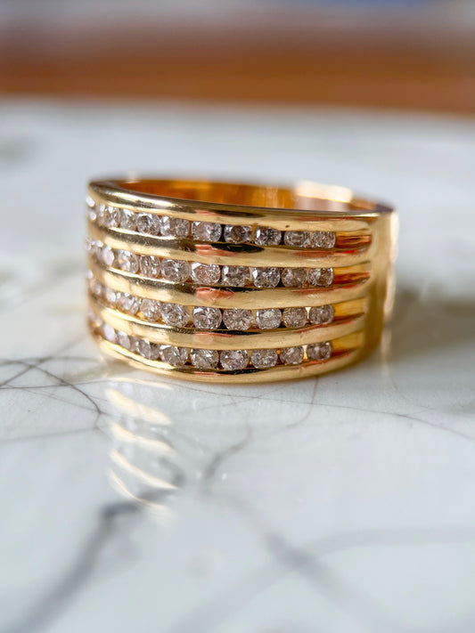 Vintage Natural Diamond 14k Yellow Gold Thick Ring