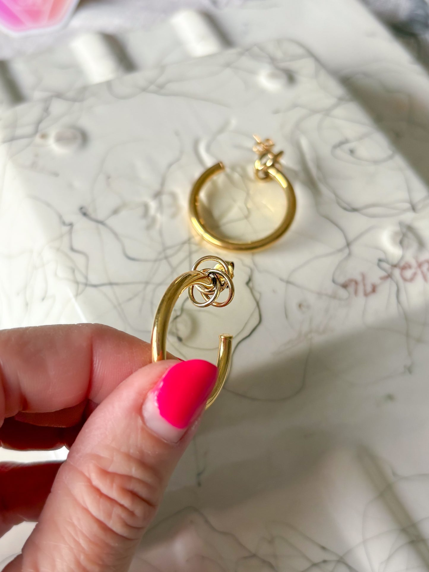 Vintage Large Tube with Knot 14k Yellow Gold Hoop Earrings