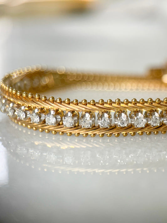 Vintage Natural Diamond 14k Yellow Gold 7.25 Inch Bracelet