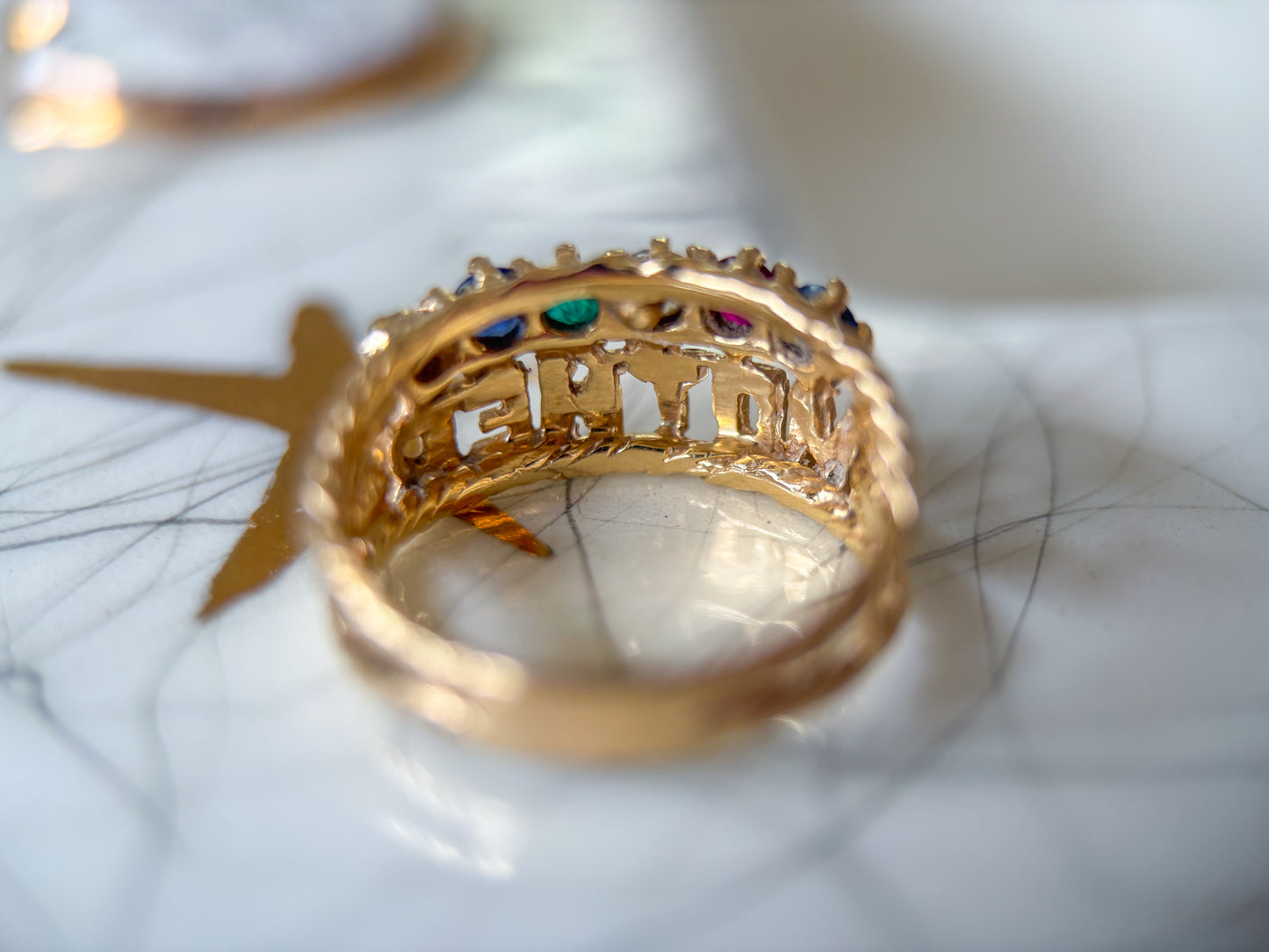 Vintage Multi Synthetic Gemstone 14k Yellow Gold "Mother's Ring"