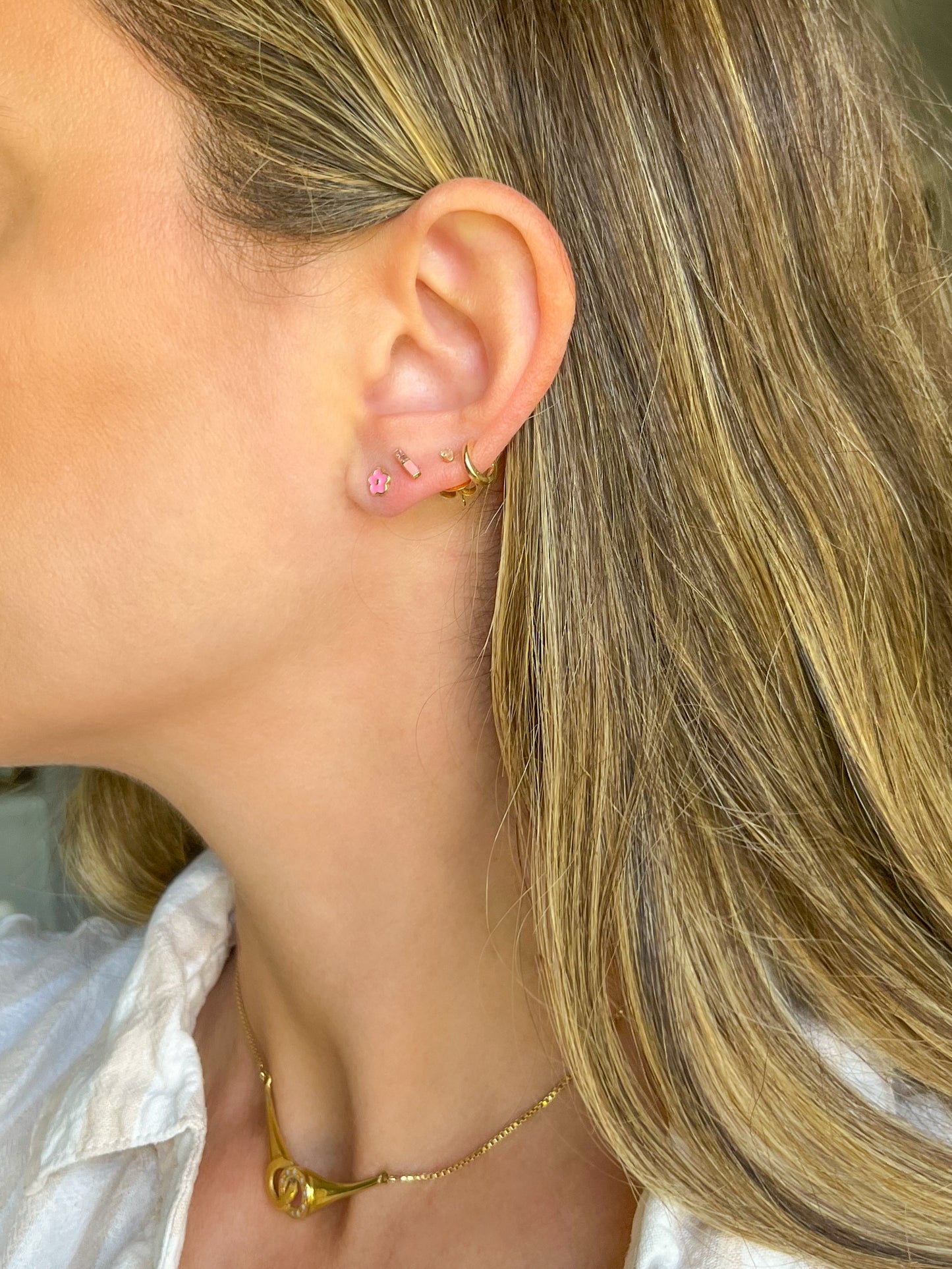 Various Mini 14k Yellow Gold Flower Studs - White, Pink, Yellow