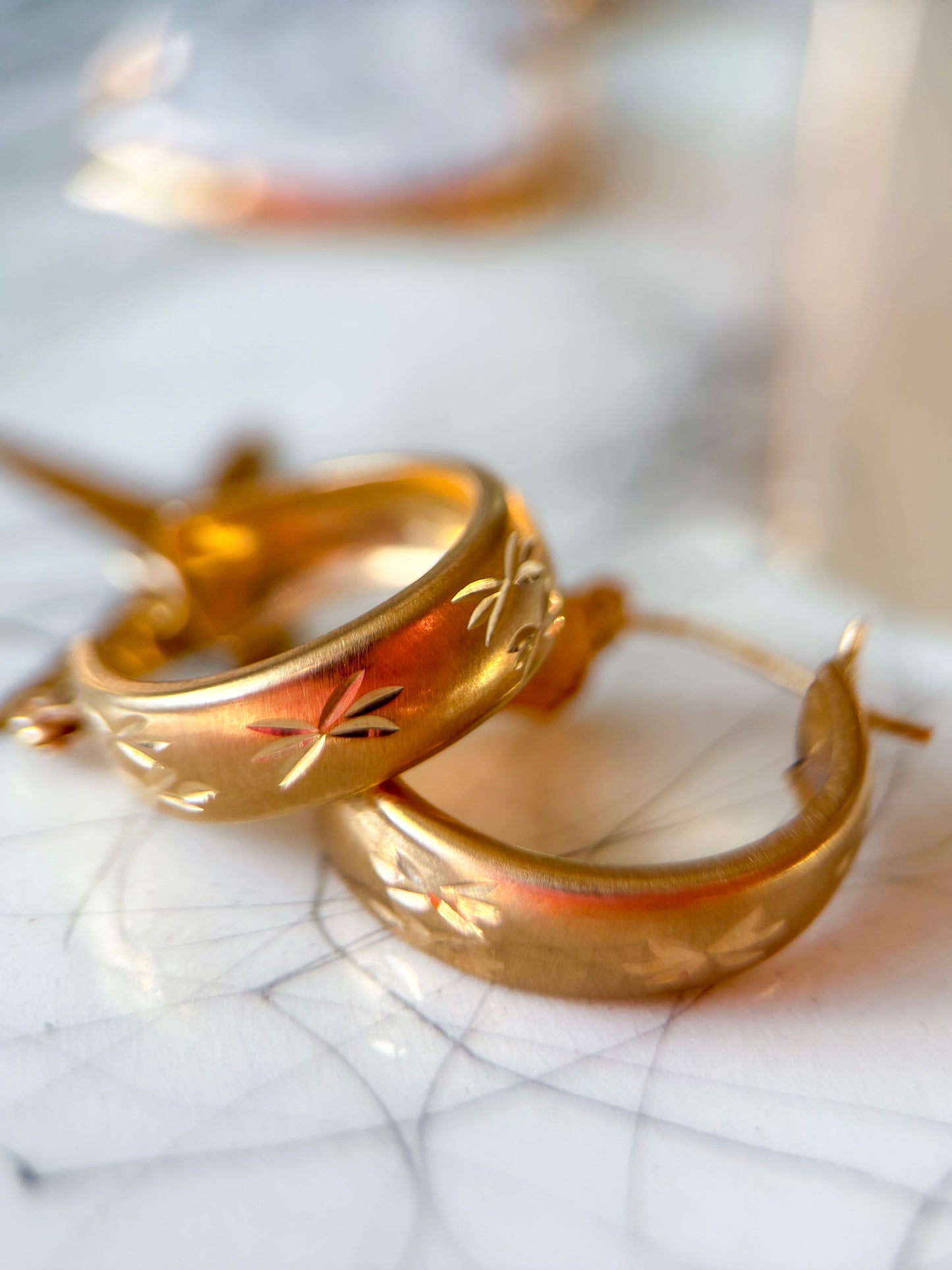 Vintage 14k Yellow Gold Huggies with Star Detailing