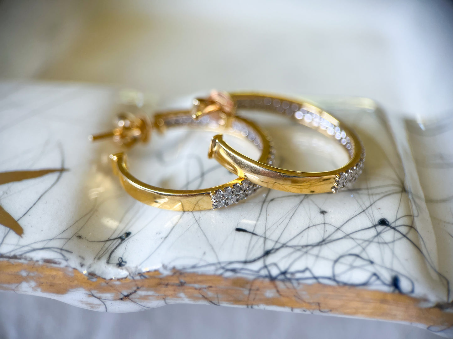 Natural Diamond 14k Yellow Gold Hoop Earrings
