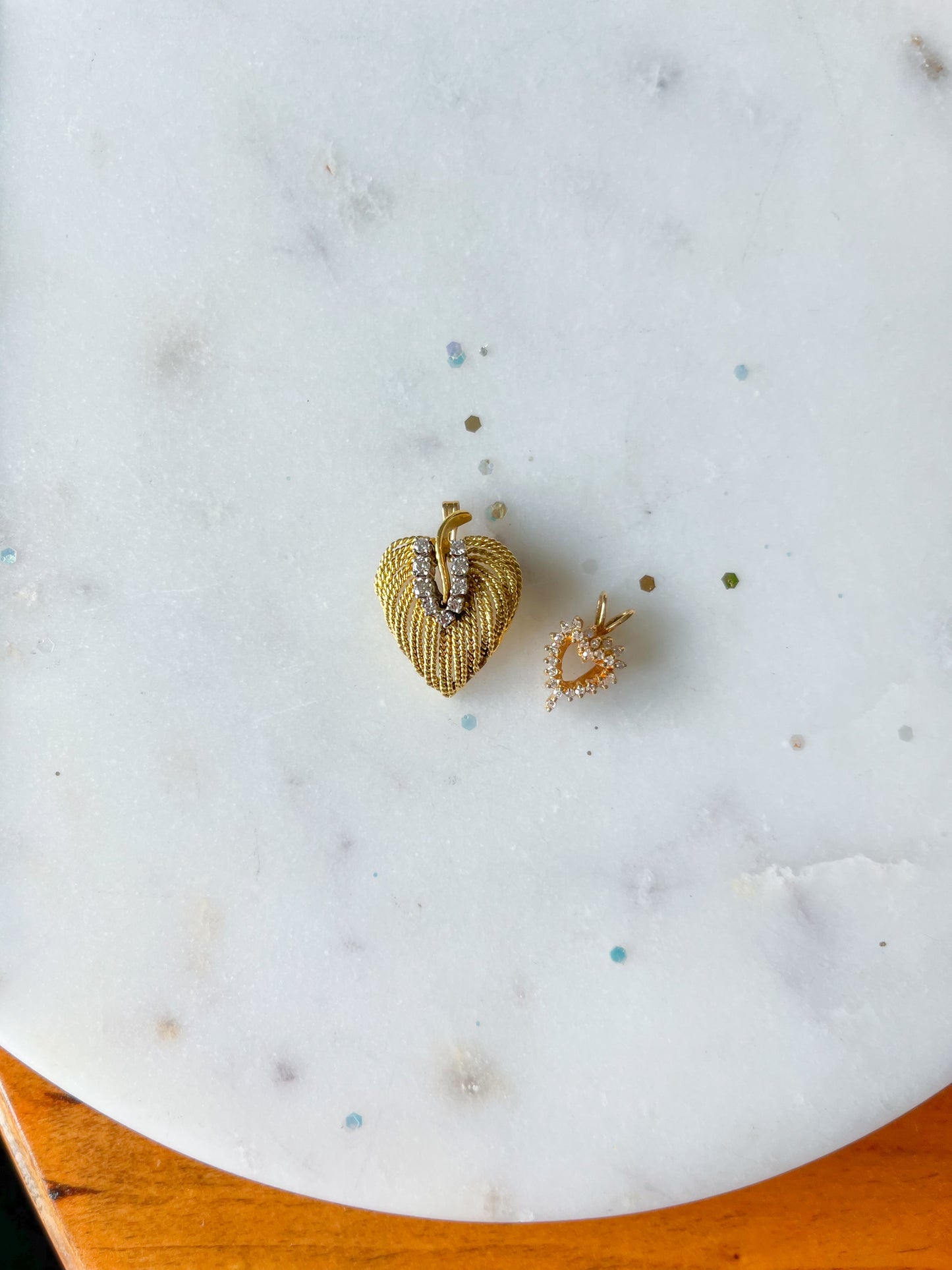 Vintage Natural Diamond Heart 14k Yellow Gold Charm