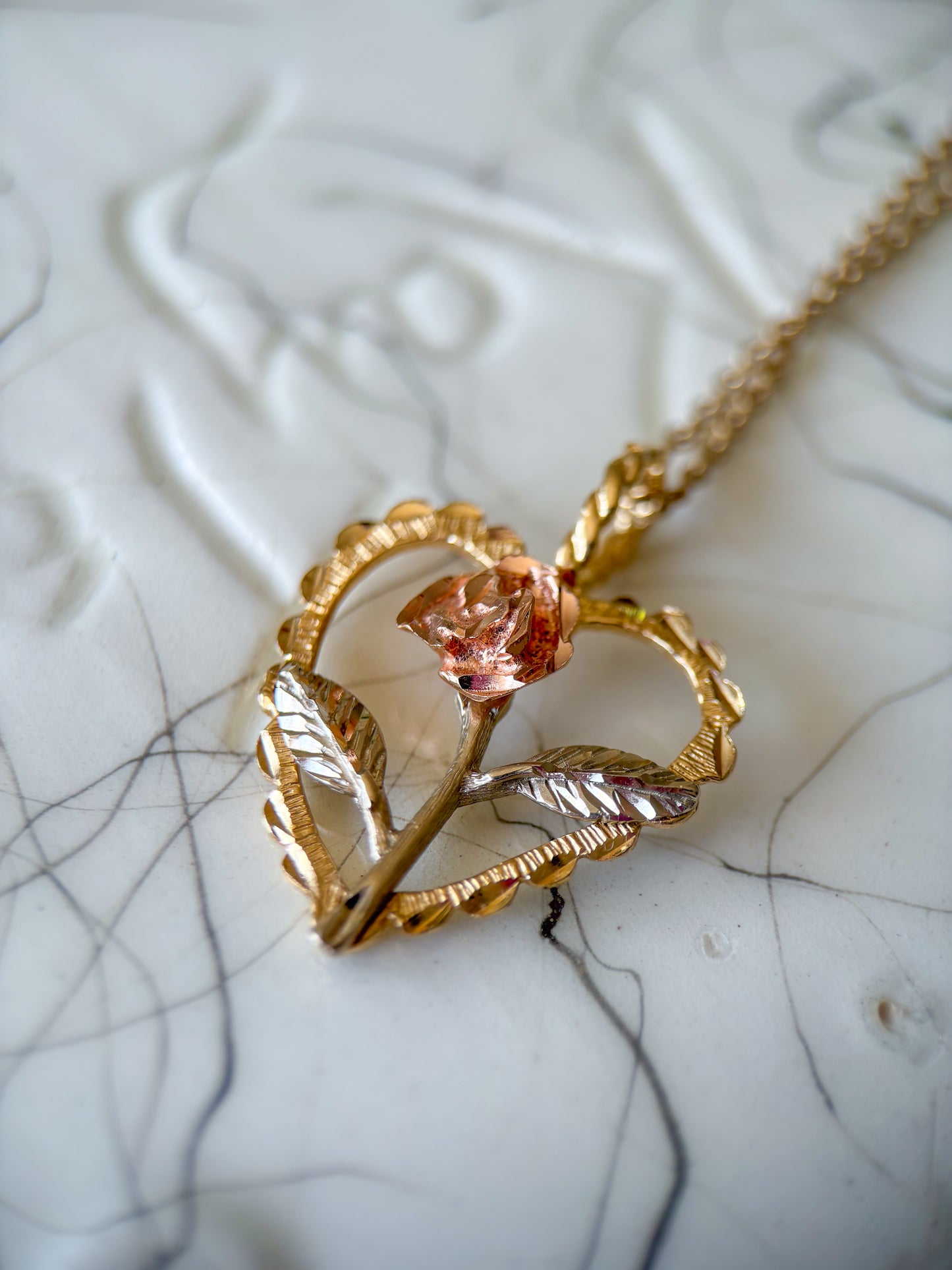 Vintage Heart 14k Yellow, White and Rose Gold Charm