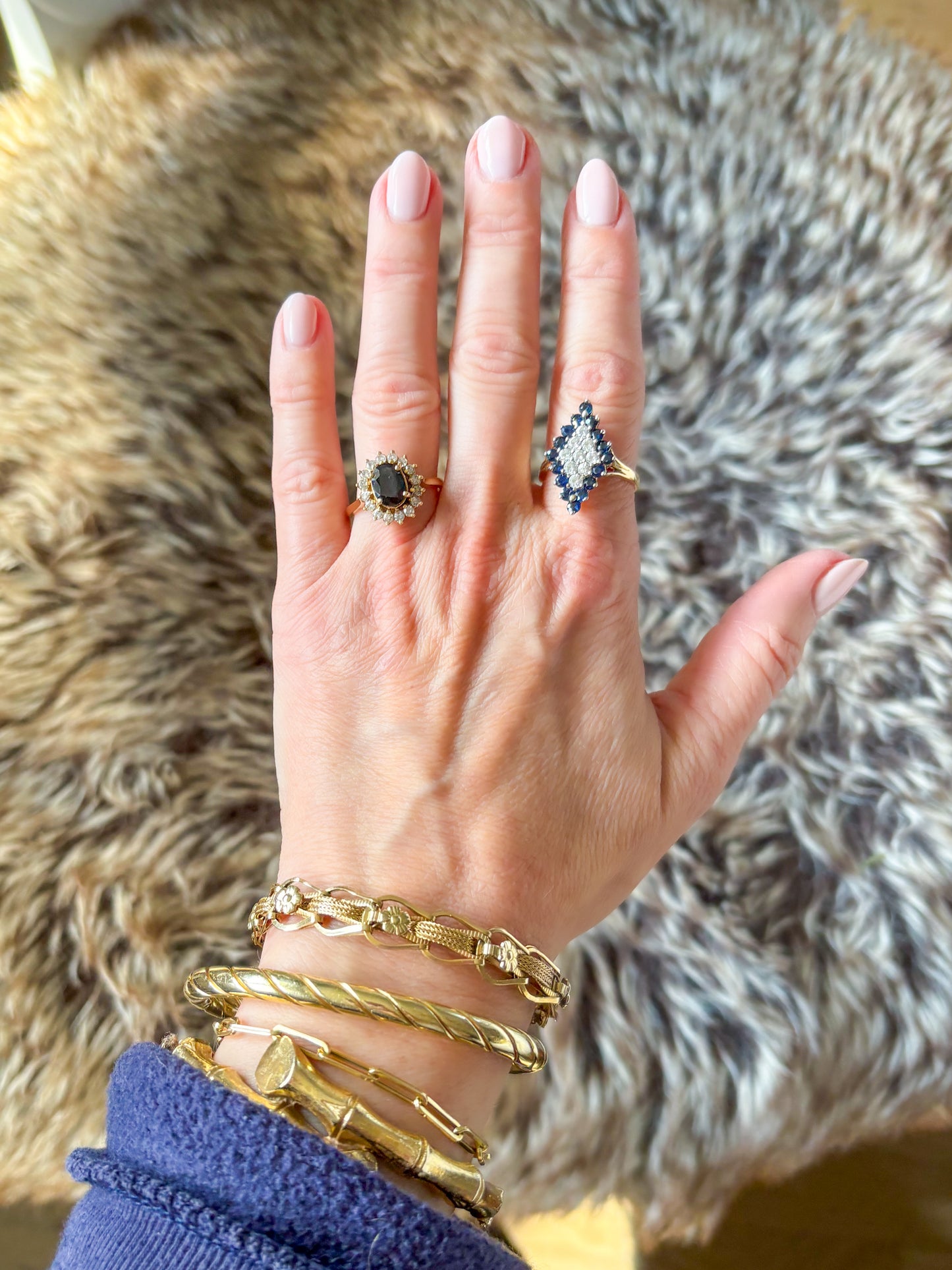 Vintage Natural Sapphire and Diamond 14k Yellow Gold Ring