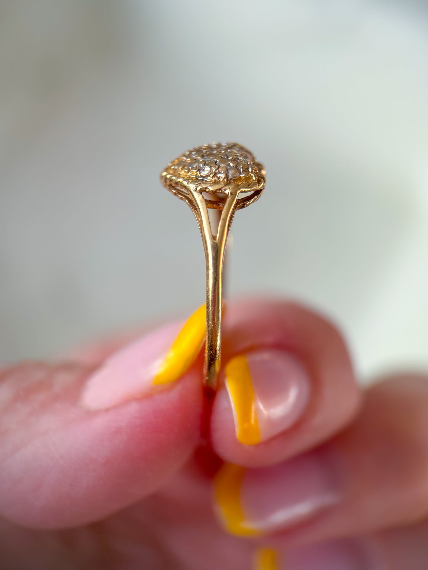 Vintage Pebbled Heart Two Toned 10k White and Yellow Gold Ring