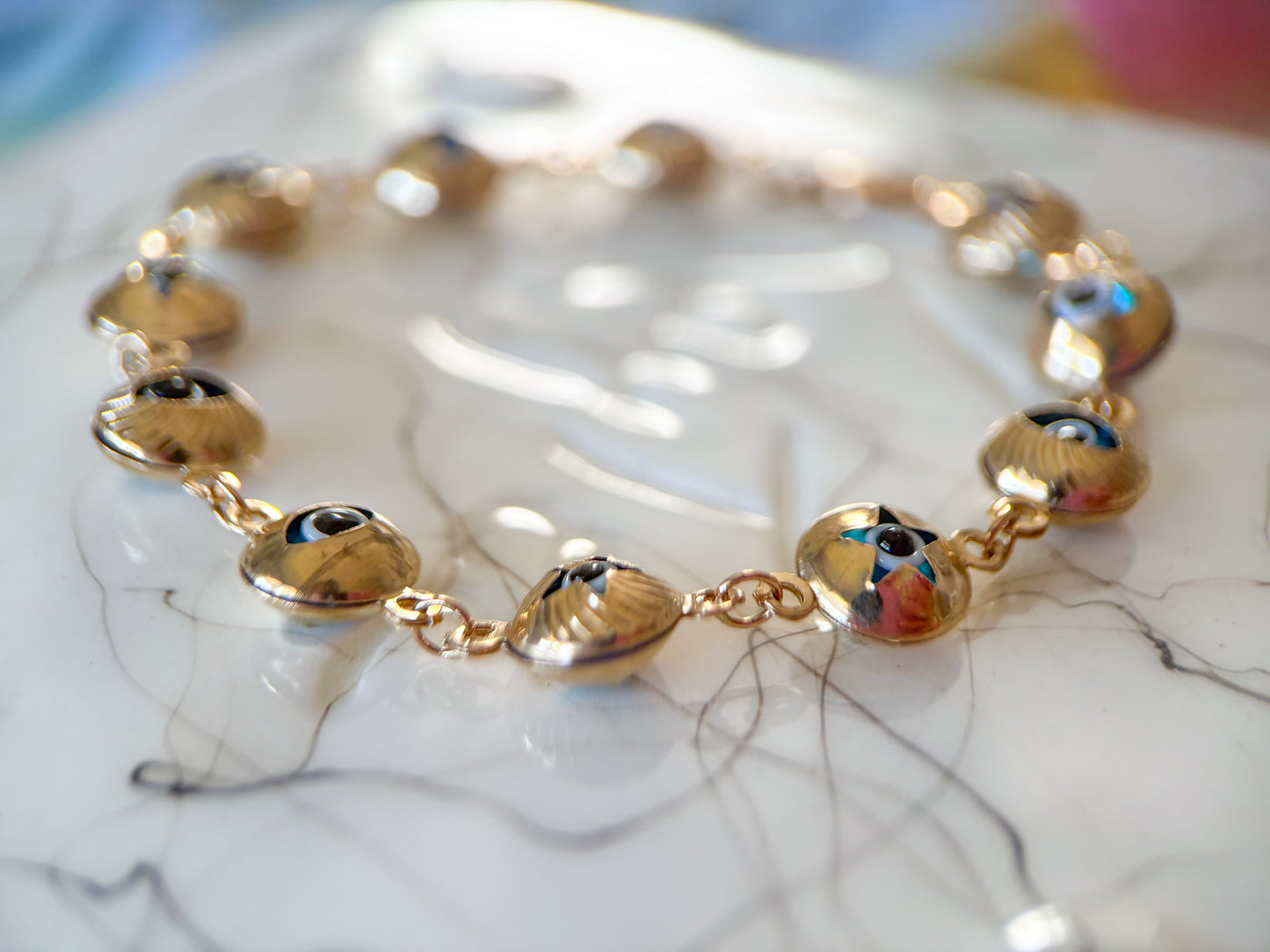 Evil Eye Charms 10k Yellow Gold 7.25 Inch Bracelet