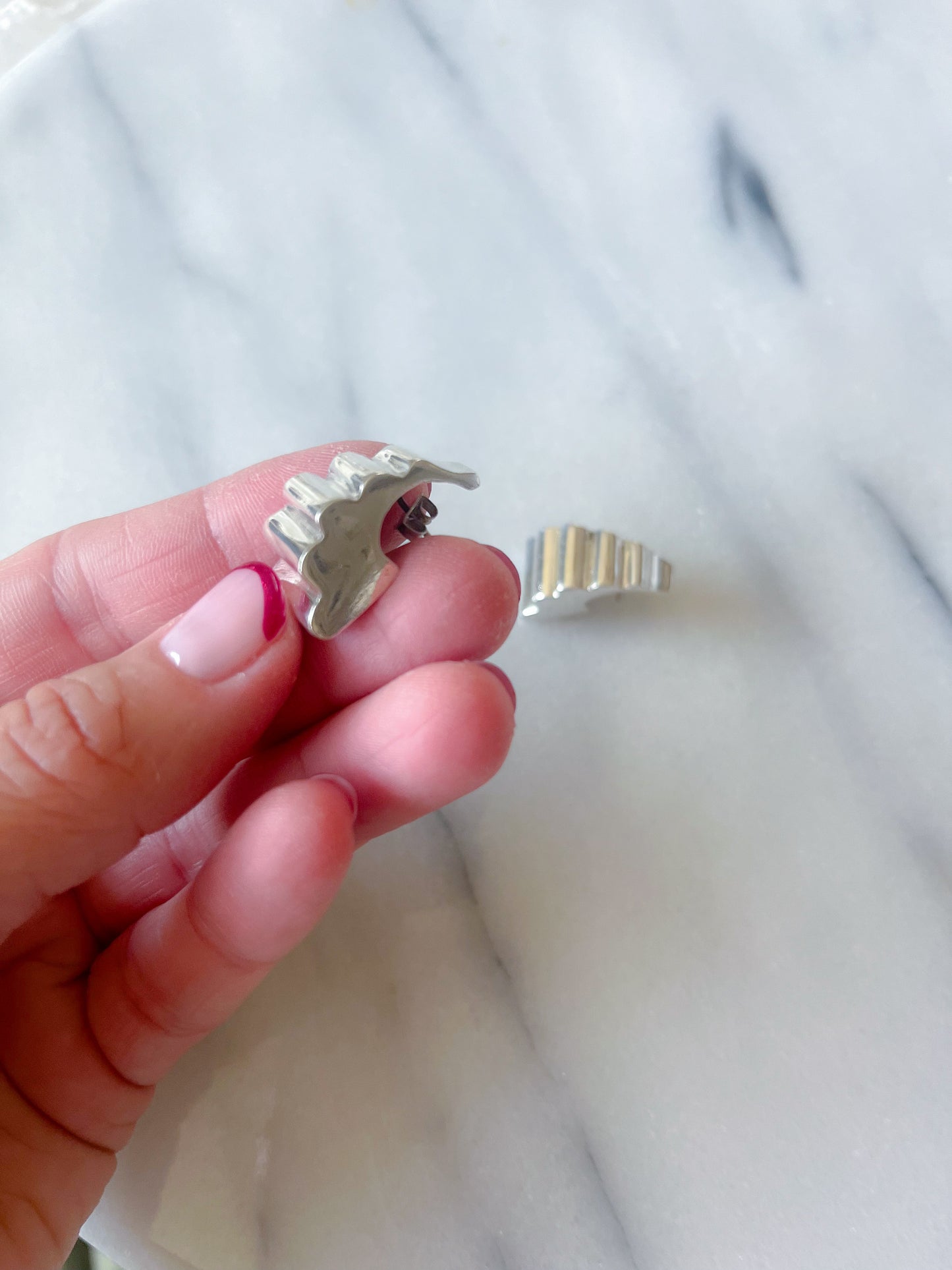 Vintage Sterling Silver Large Stud Earrings, circa 1970s