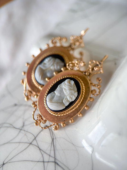 Vintage 14k Yellow Gold Cameo Earrings