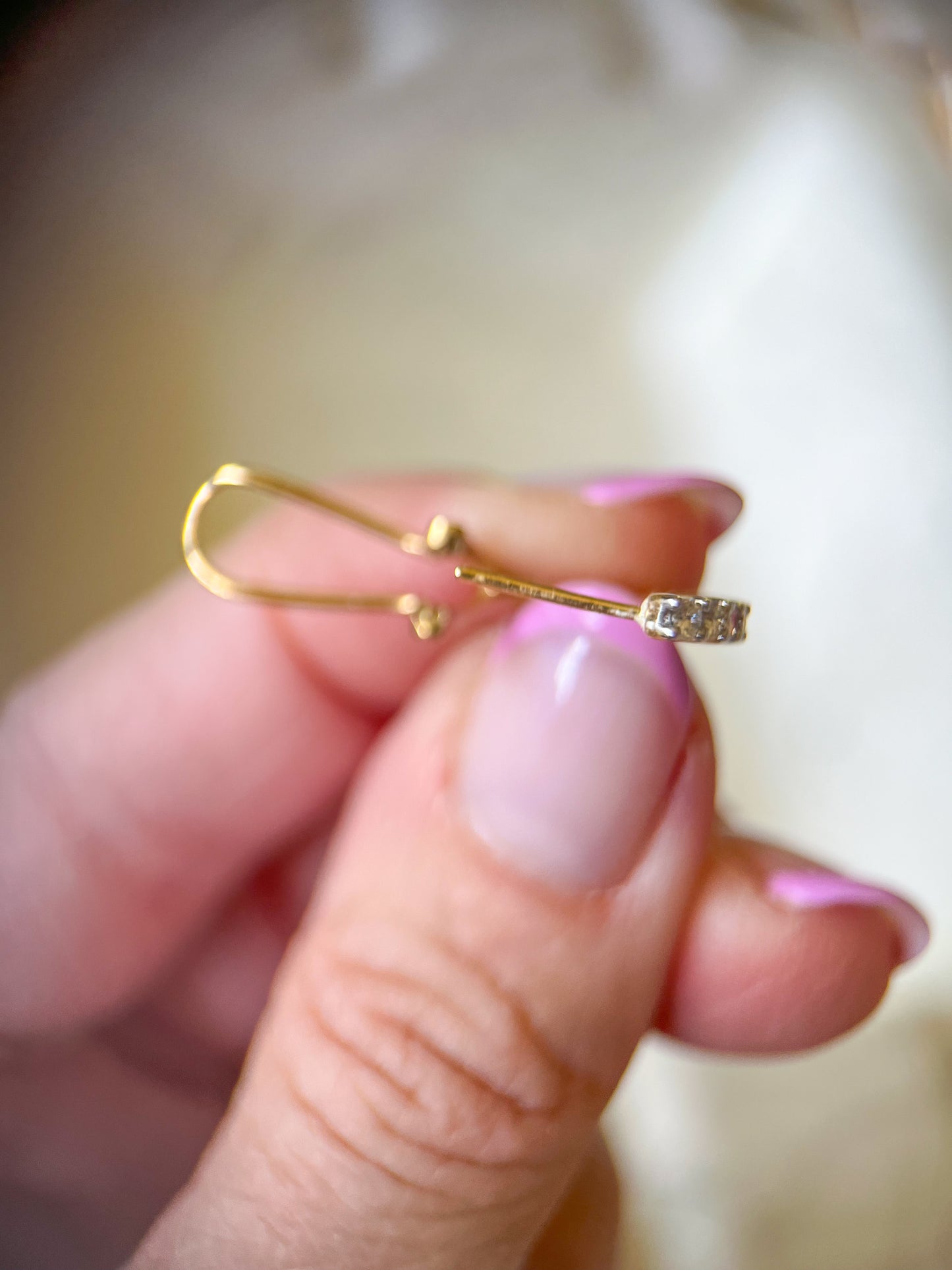 Natural Diamond 14k Yellow Gold One Row Half Hoop Earrings