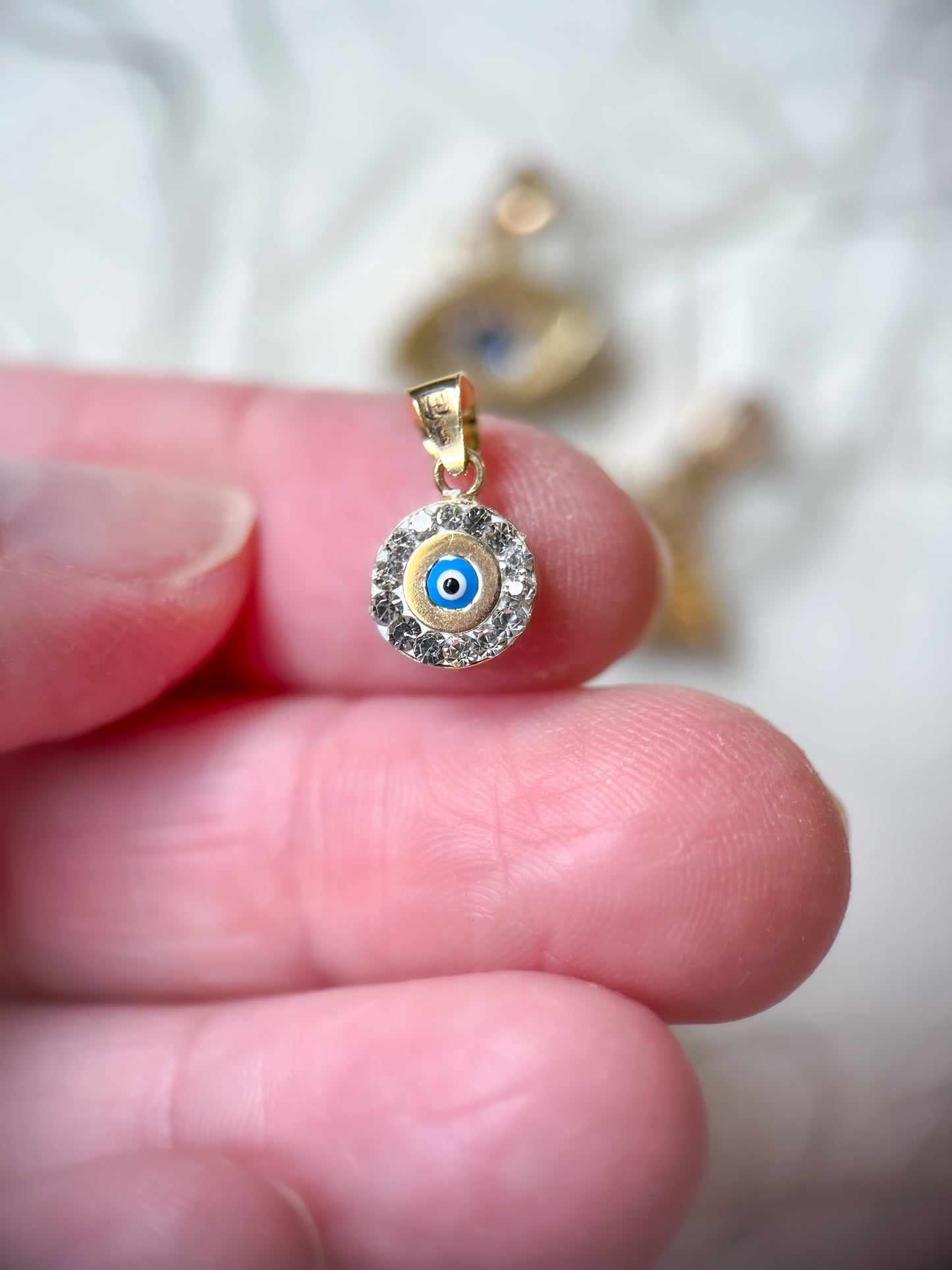 Round Evil Eye 14k Yellow Gold CZ Charm