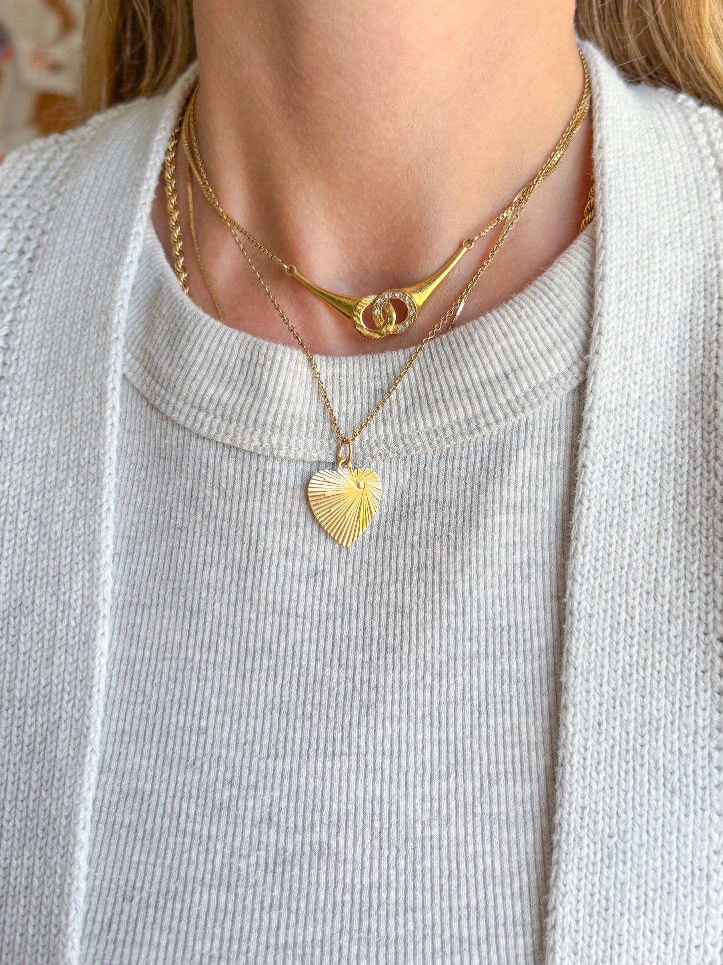 Vintage Engine Turned Heart 14k Yellow Gold Charm, Engraved: "Thou Shall Not Covet Thy Neighbor's Goods"