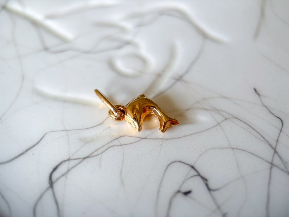 Vintage Mini Dolphin 14k Yellow Gold Charm