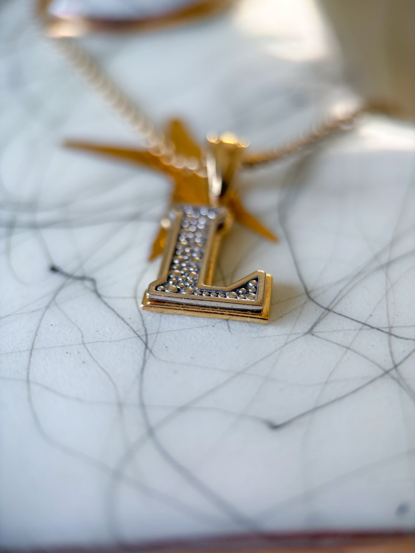 Vintage "L" Two Toned 14k Yellow and White Gold Letter Initial Charm