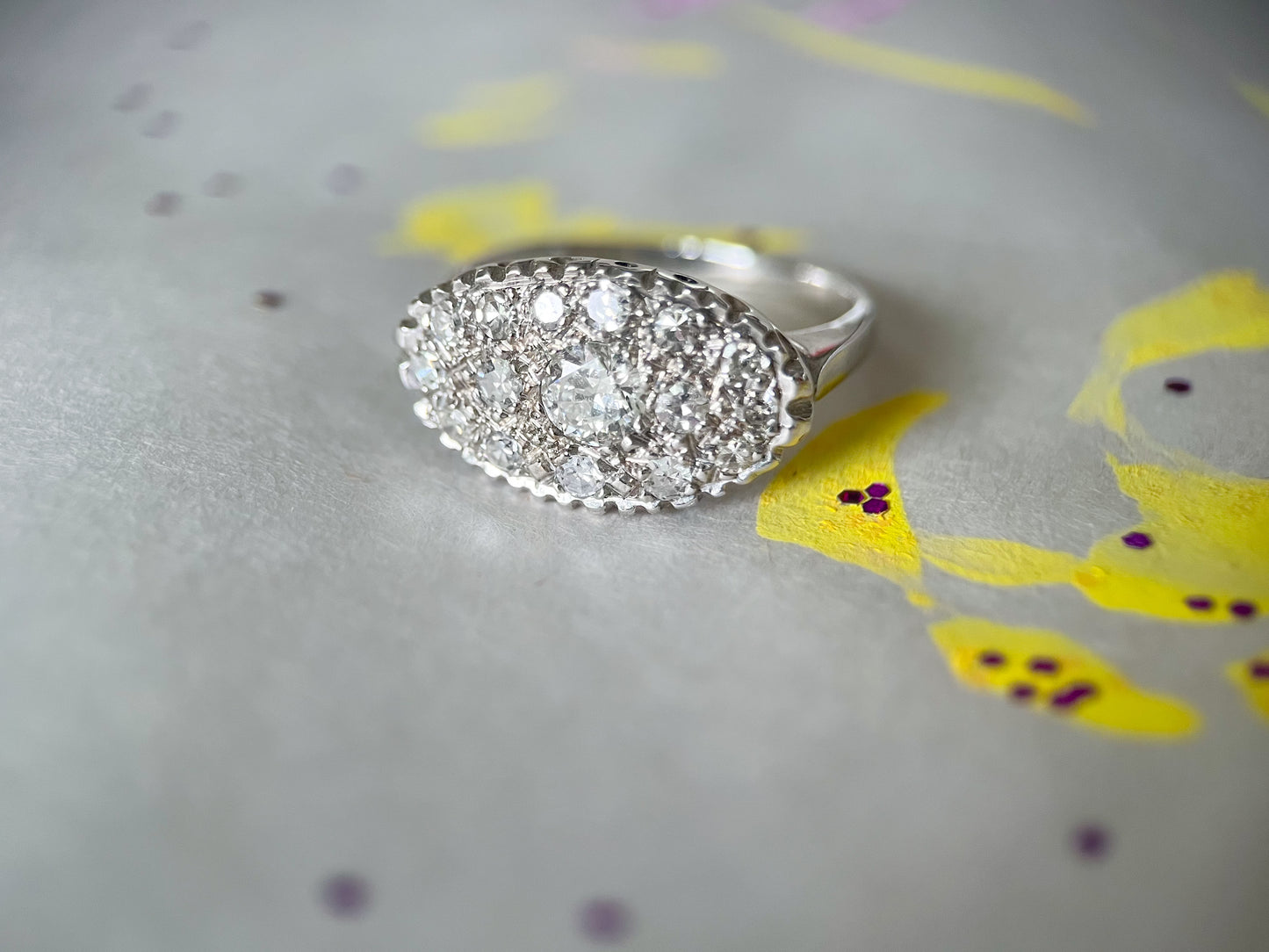 Vintage Natural Diamond 14k White Gold Statement Ring