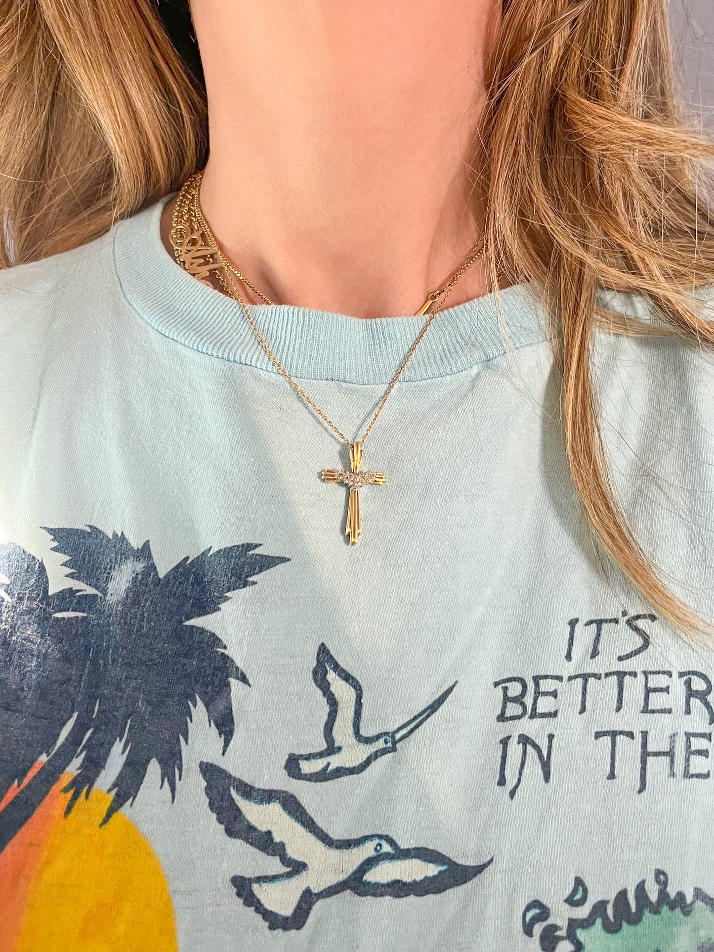 Vintage Natural Diamond Cross 10k Yellow Gold Charm