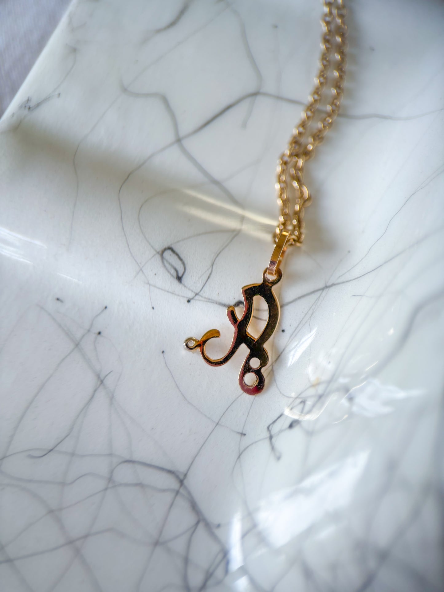 Vintage 'A' 14k Yellow Gold Letter Initial Charm with Small Diamond