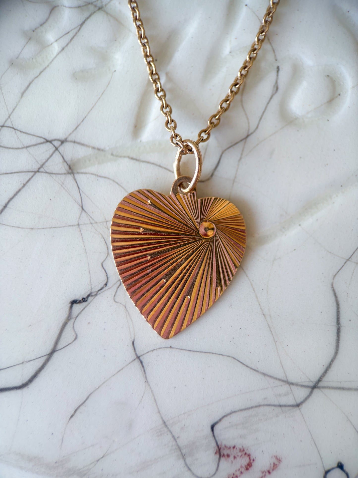 Vintage Engine Turned Heart 14k Yellow Gold Charm, Engraved: "Thou Shall Not Commit Adultery"