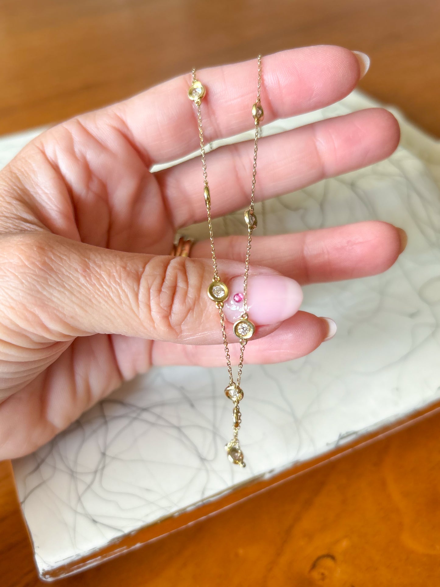Vintage Natural Diamond by the Yard 18 Inch Chain Necklace in 14k Yellow Gold