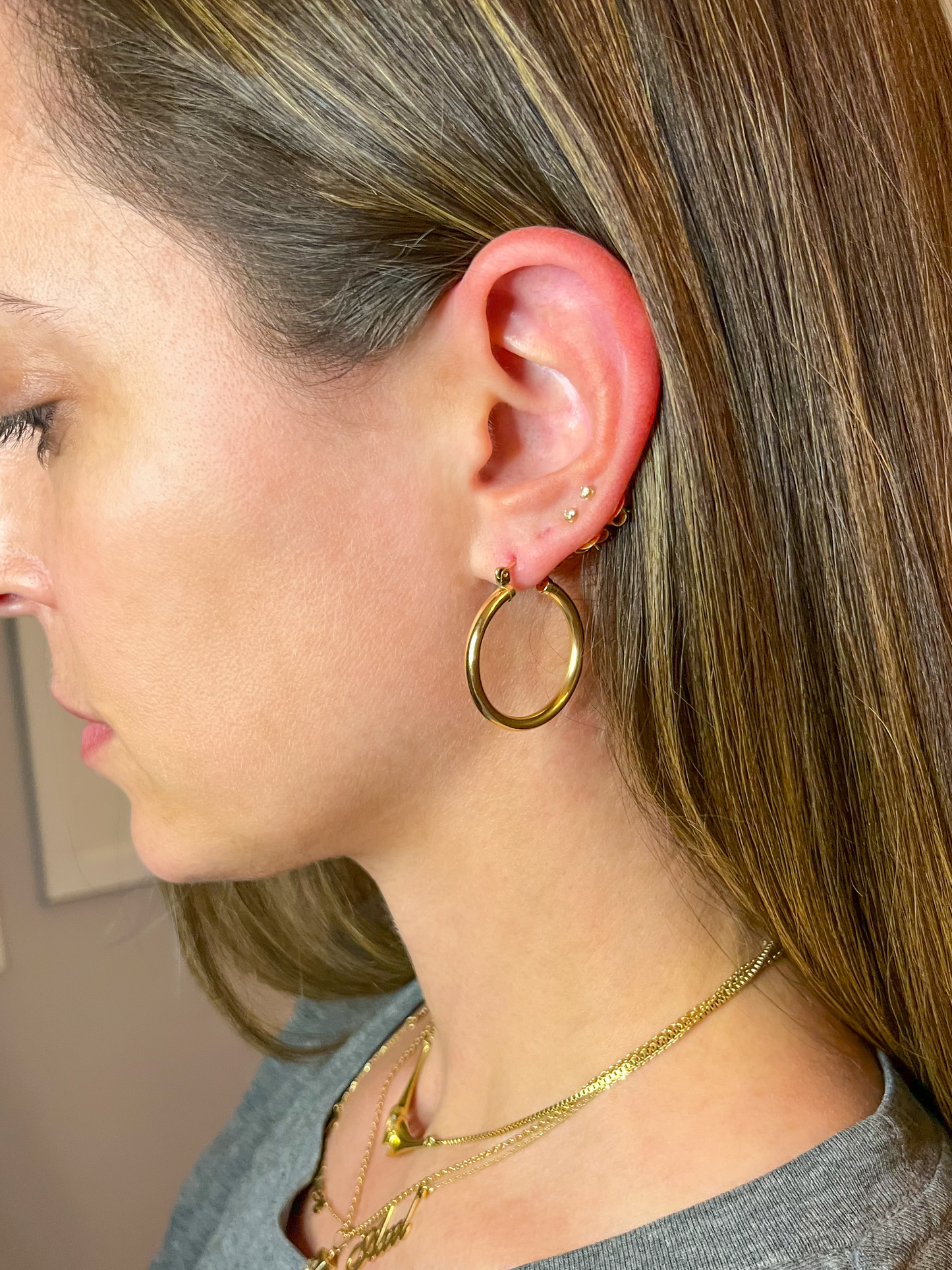 Vintage Large Tube 14k Yellow Gold Hoop Earrings