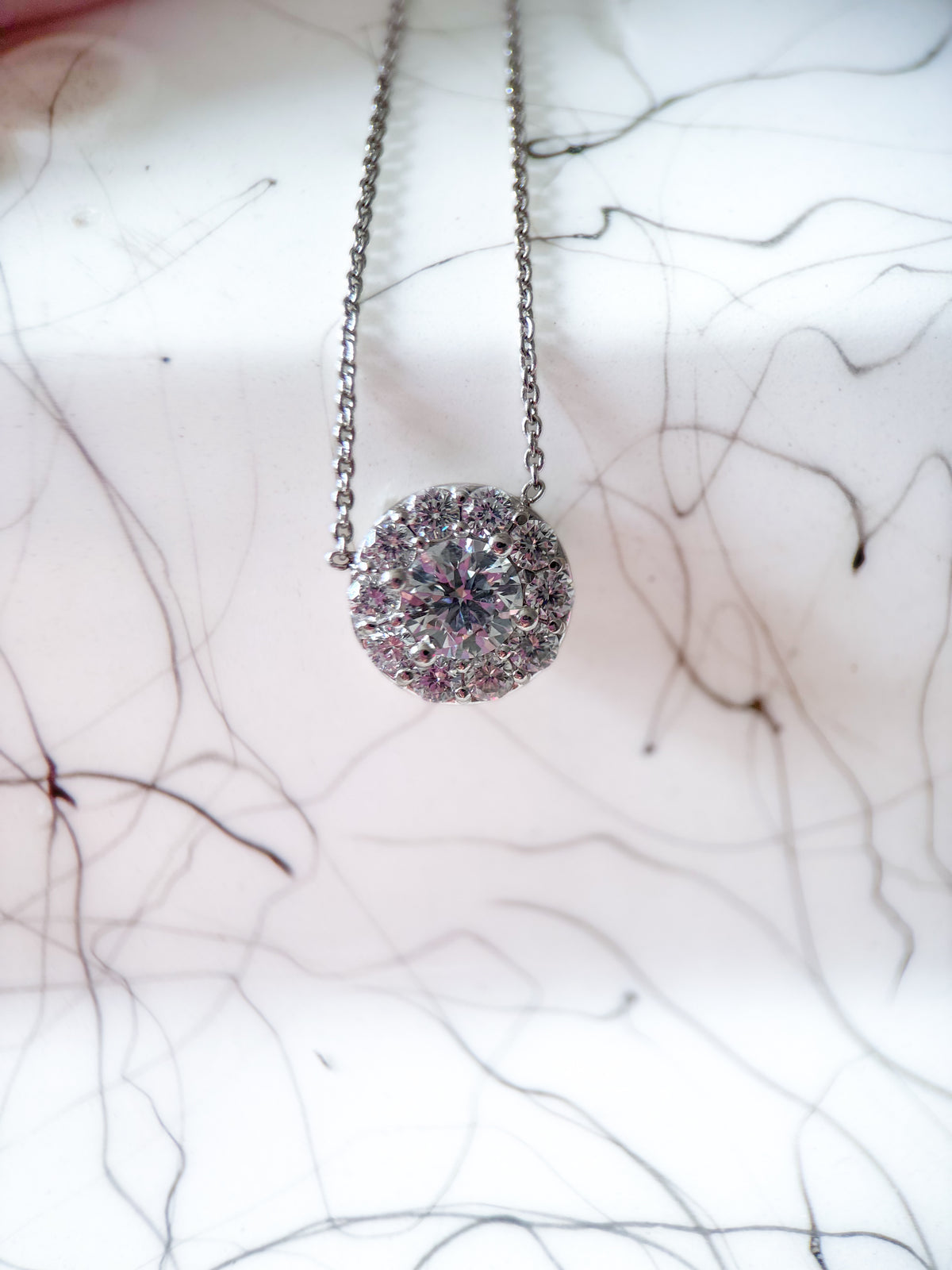 Lab Grown Diamond Halo Charm on Chain with 14k White Gold