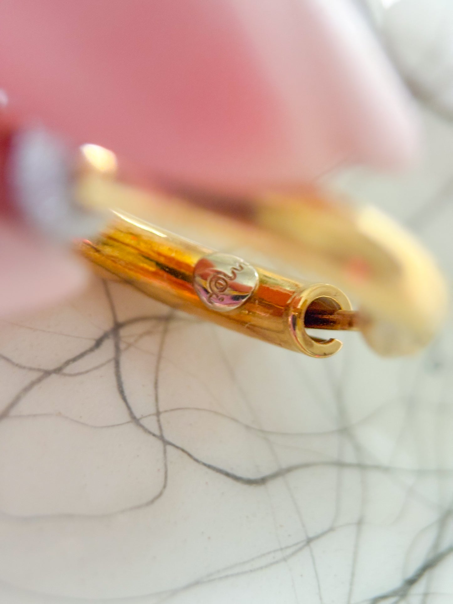 Vintage 18k Yellow Gold Thick Tube Hoops Pearls
