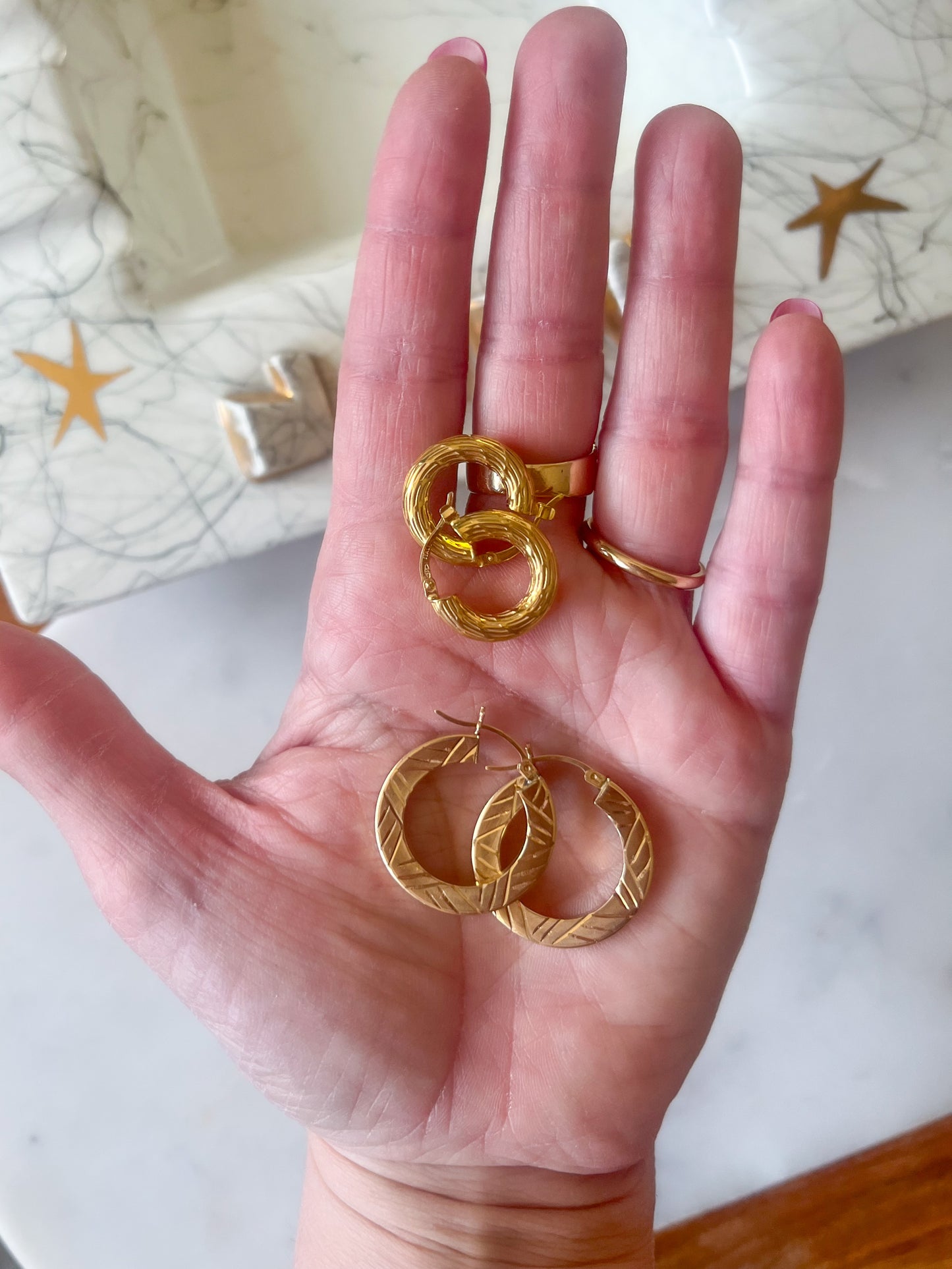 Vintage Small Round Etched 14k Yellow Gold Hoop Earrings