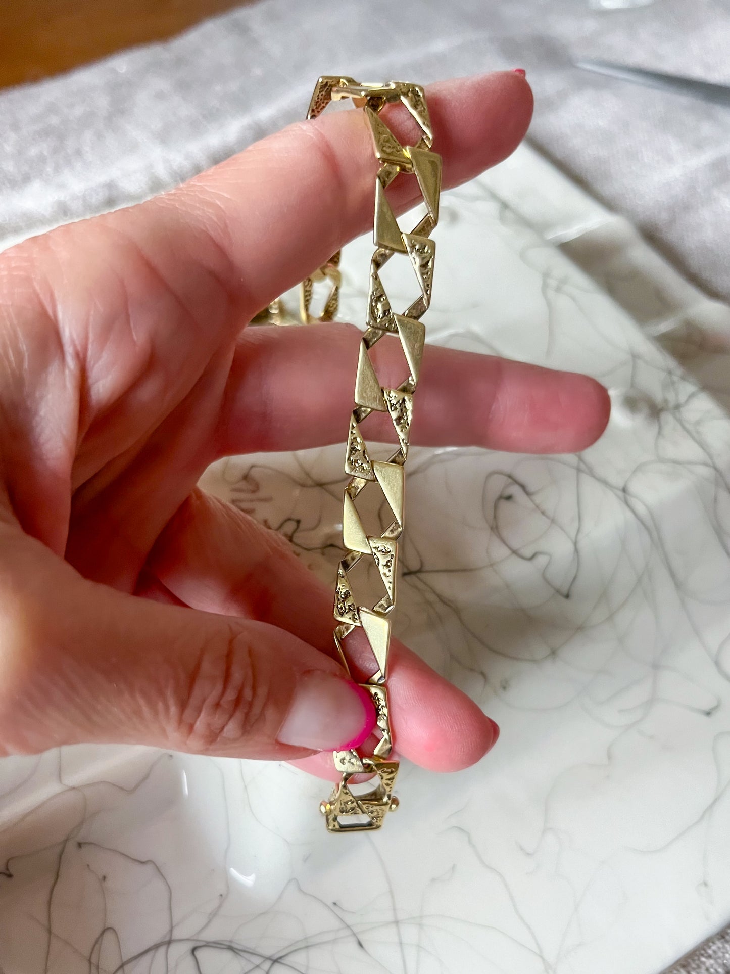 Vintage Nugget Curb Link 14k Yellow Gold 8 Inch Bracelet