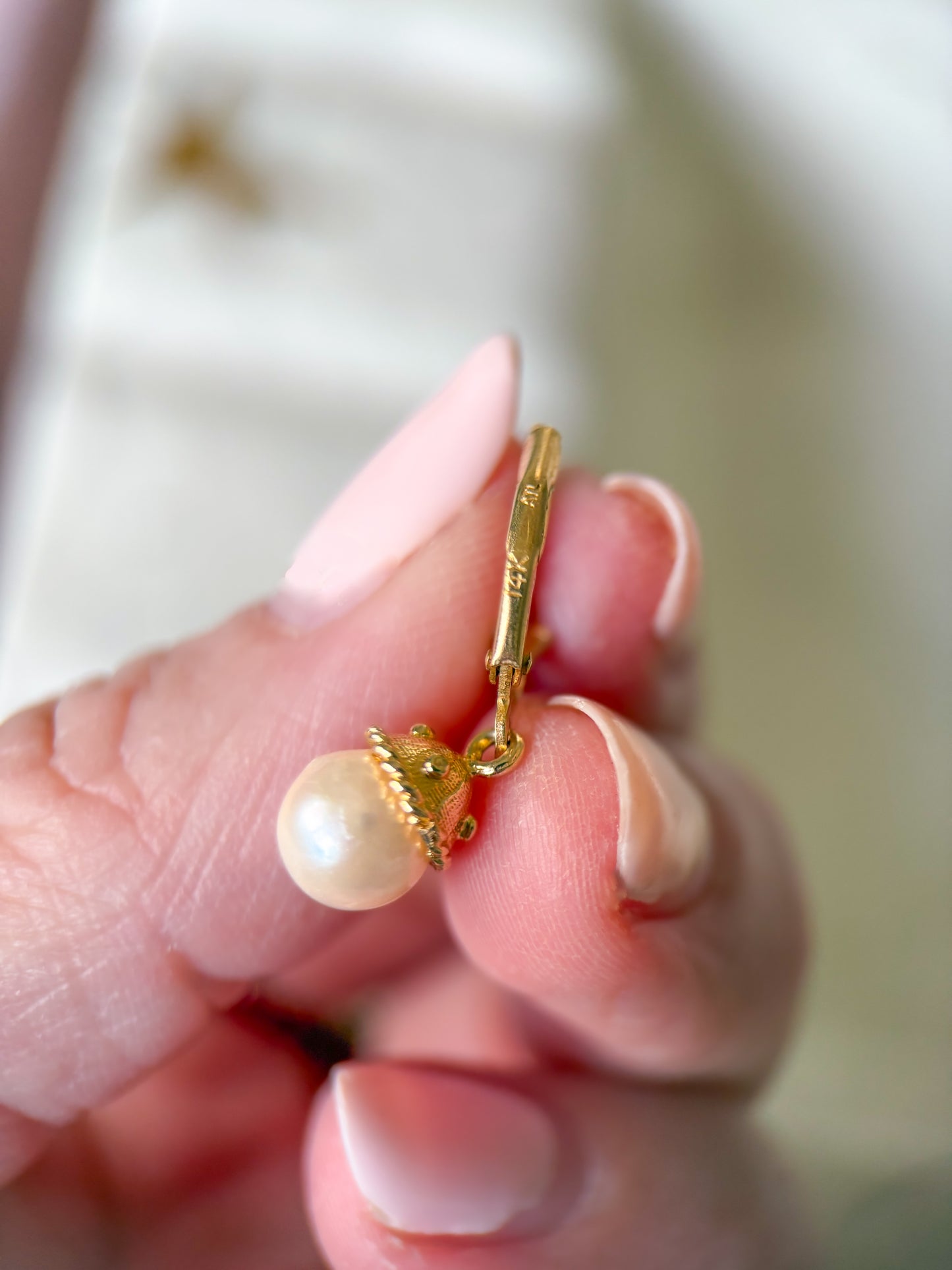 Vintage Pearl 18k Yellow Gold Drop Earrings
