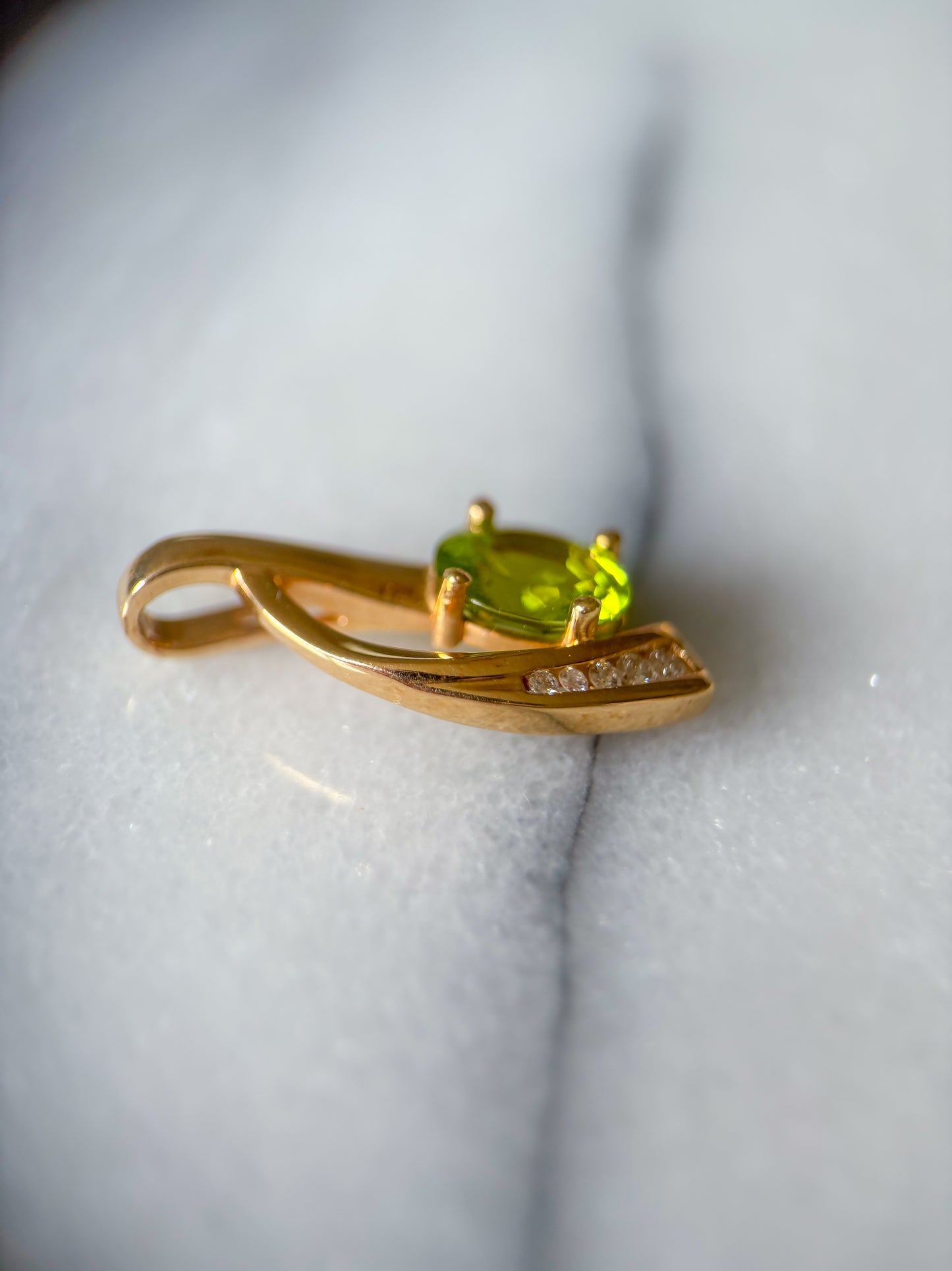 Vintage Natural Diamond and Peridot Slider 10k Yellow Gold Charm