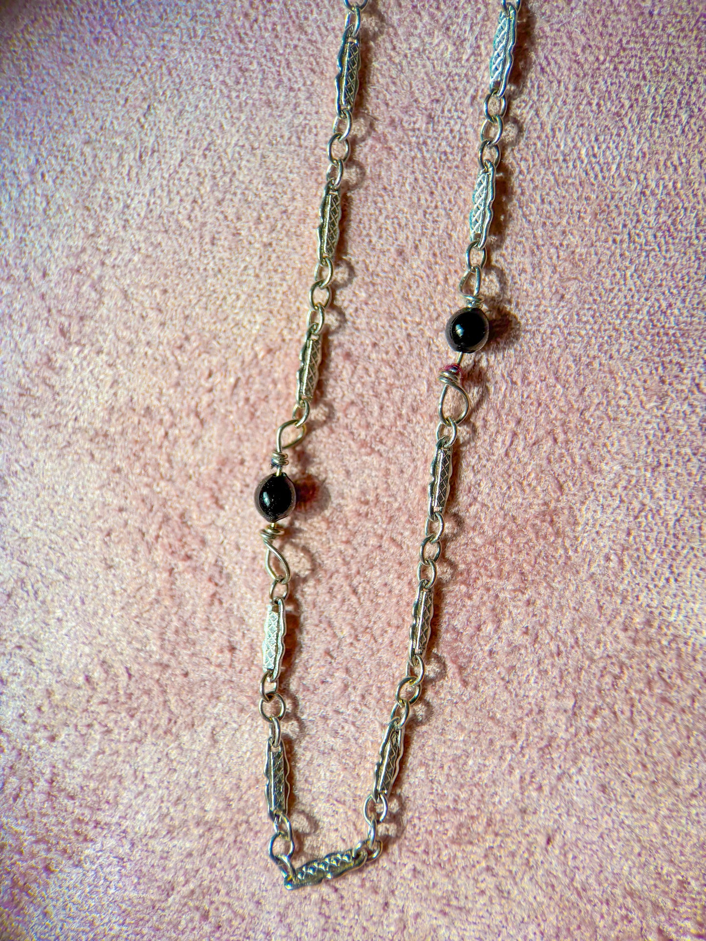 Vintage 14k White Gold 17 Inch Chain with Onyx Necklace