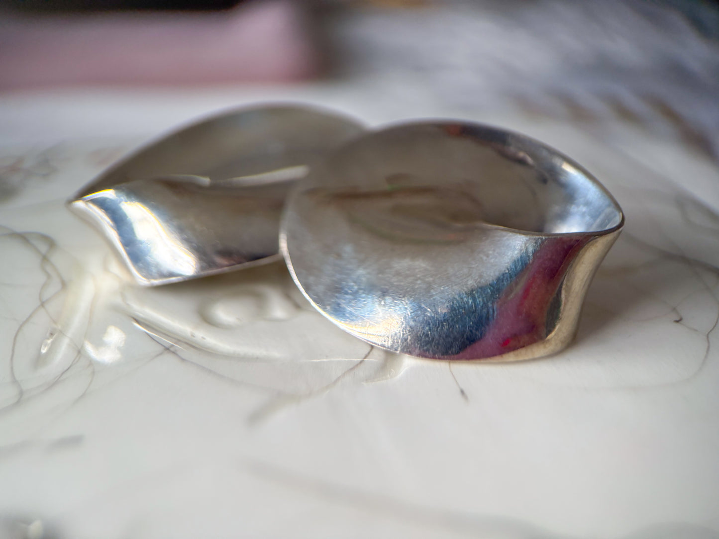 Vintage Sterling Silver Large Clip On Earrings, circa 1970s