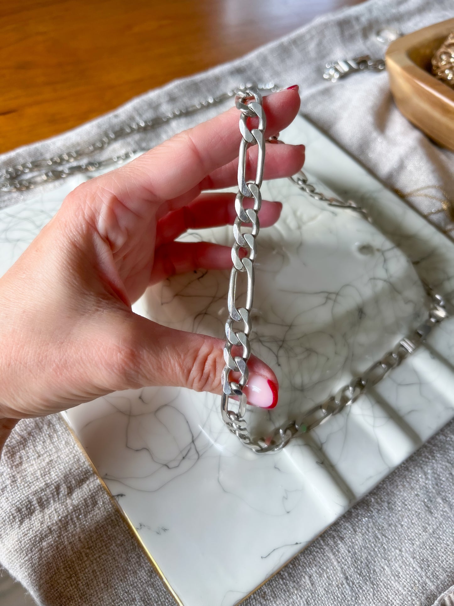 Vintage Chunky Figaro Chain Sterling Silver 20 Inch Chain Necklace, circa 1990s