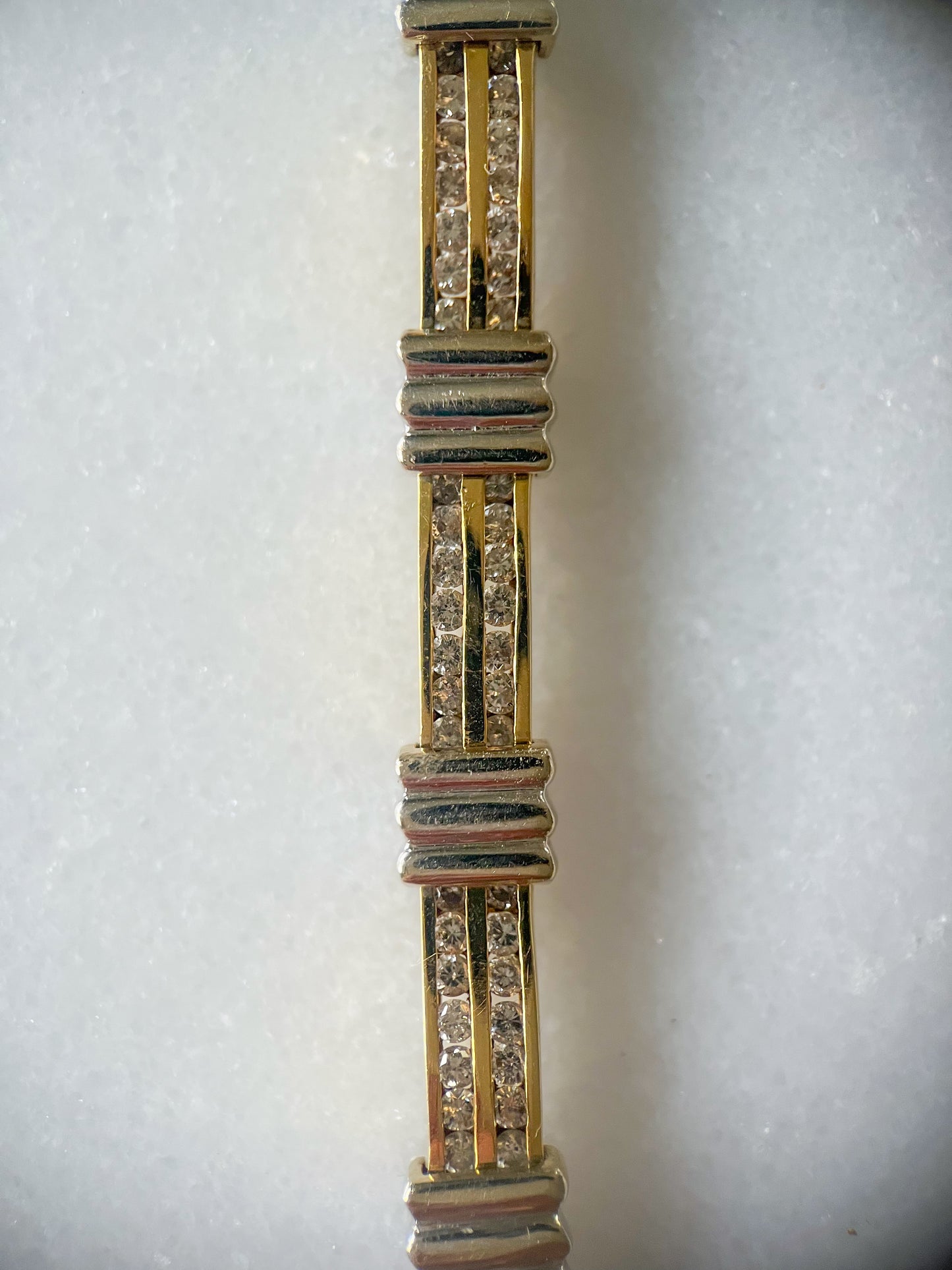 Vintage Chunky Natural Diamond Two Toned 14k White and Yellow Gold 7 Inch Bracelet