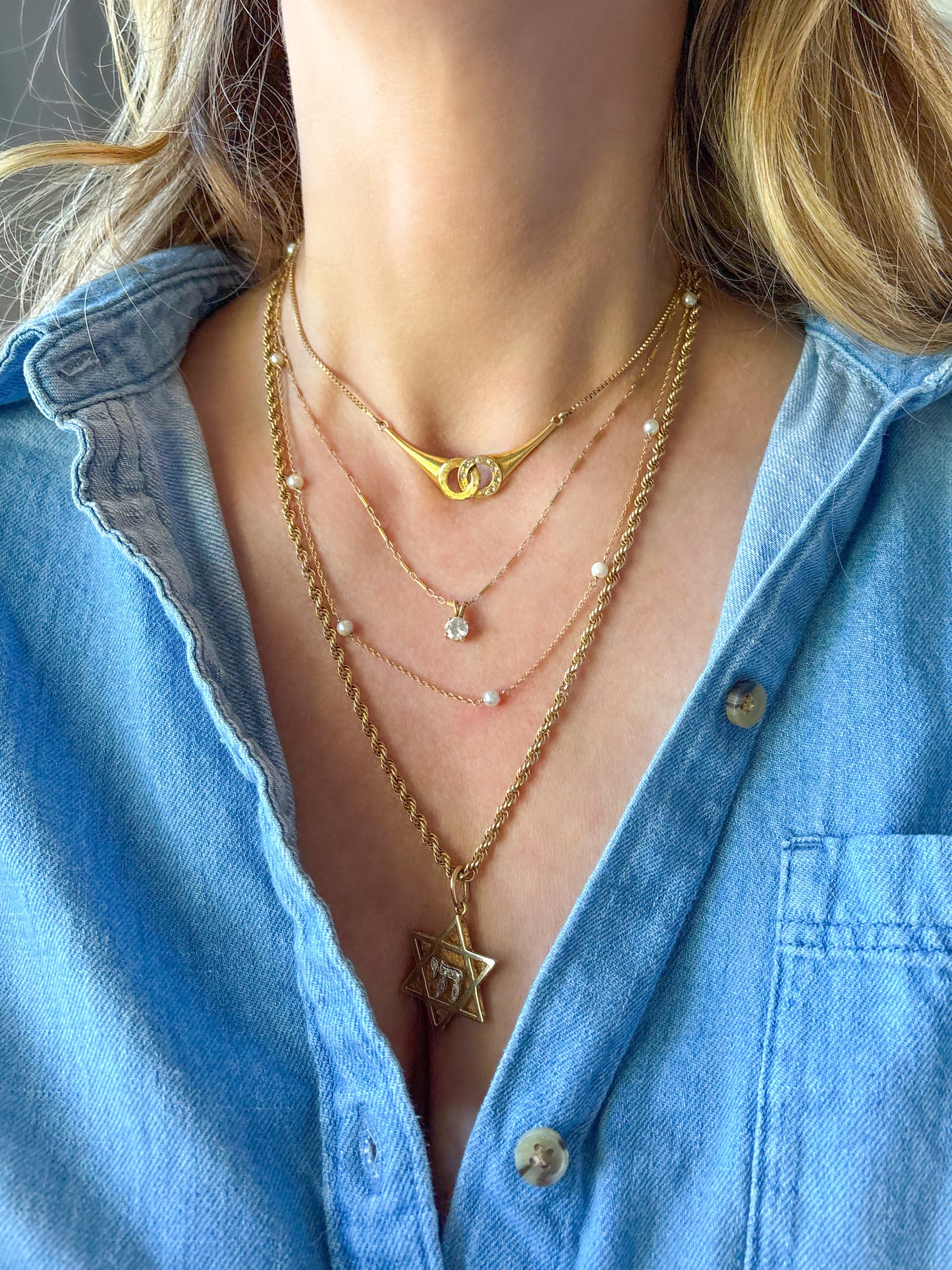 Vintage Natural Pearl 14k Yellow Gold 18 Inch Chain Necklace