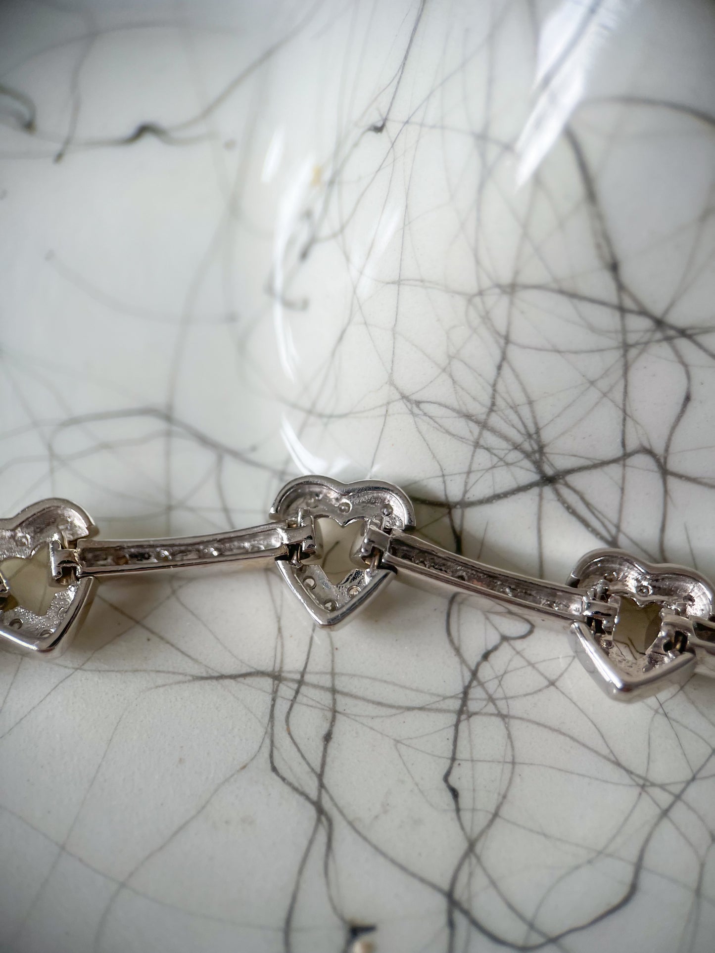 Vintage Natural Diamond Heart 14k White Gold 7 Inch Bracelet