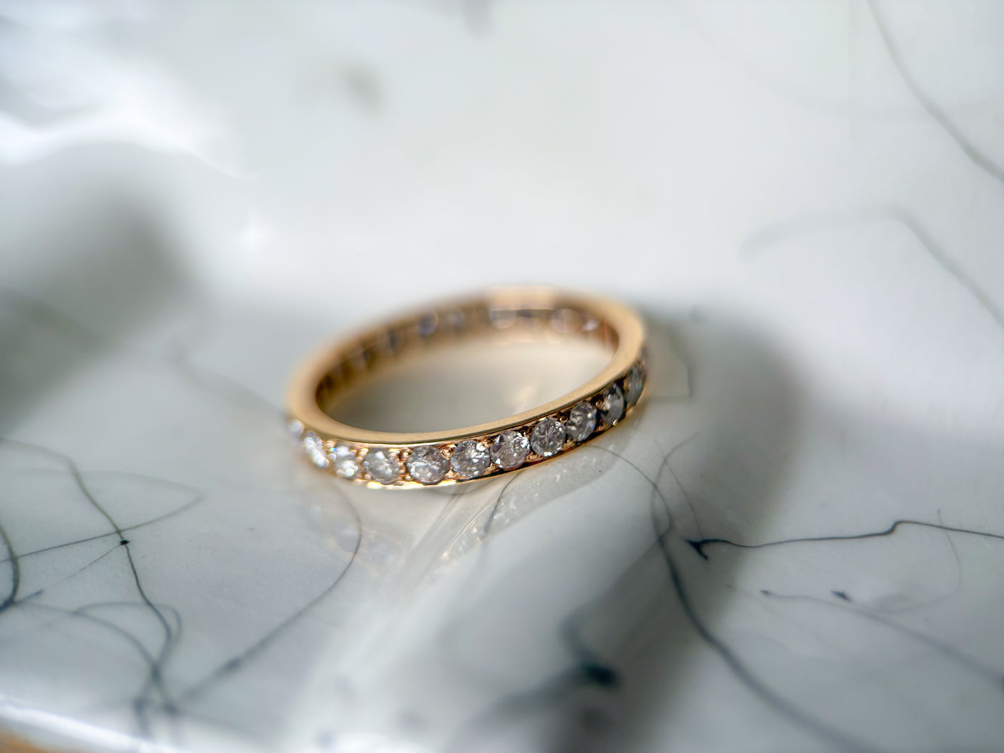 Vintage Natural Round Channel Setting 14k Yellow Gold Eternity Band, Size 7.5