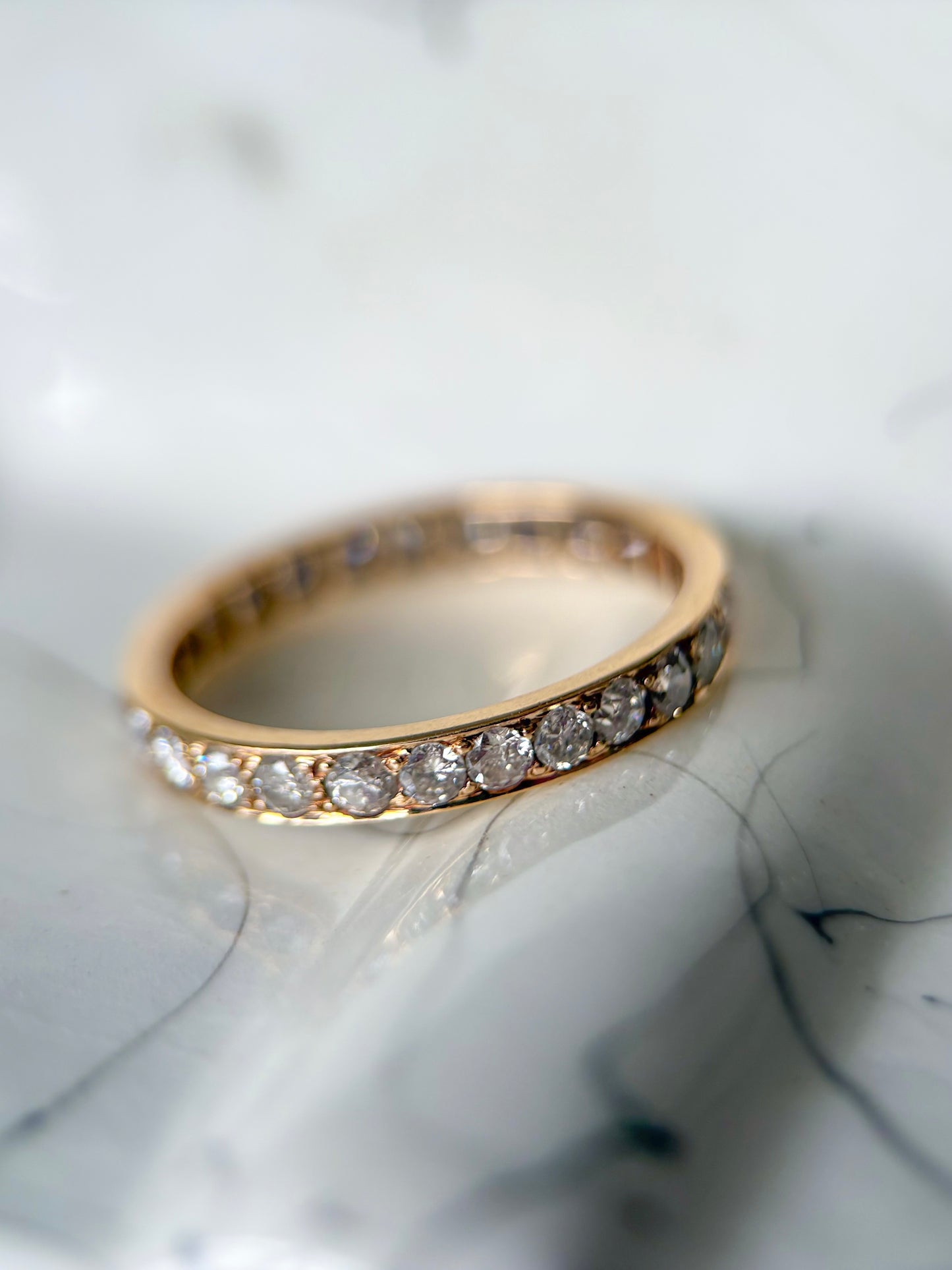 Vintage Natural Round Channel Setting 14k Yellow Gold Eternity Band, Size 7.5