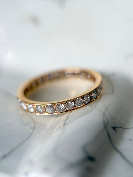 Vintage Natural Round Channel Setting 14k Yellow Gold Eternity Band, Size 7.5
