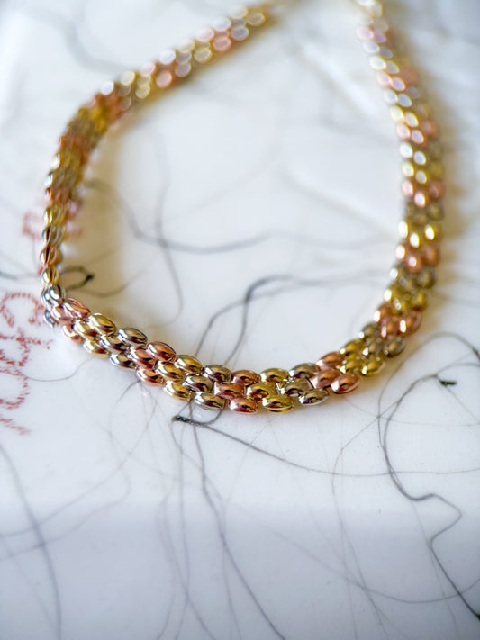 Tri Color 10k Yellow, White and Rose Gold 7.5 Inch Bracelet
