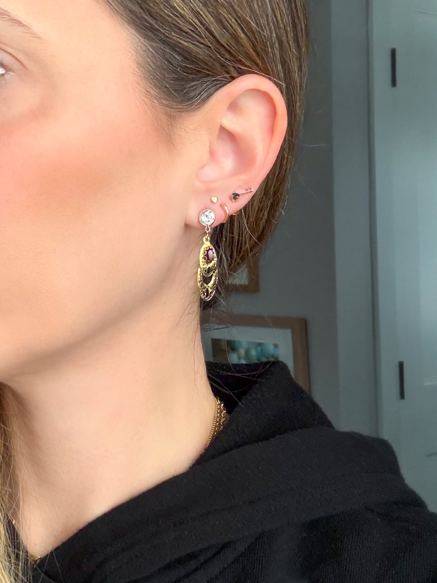 Vintage Natural Amethyst 14k Yellow Gold Drop Earrings