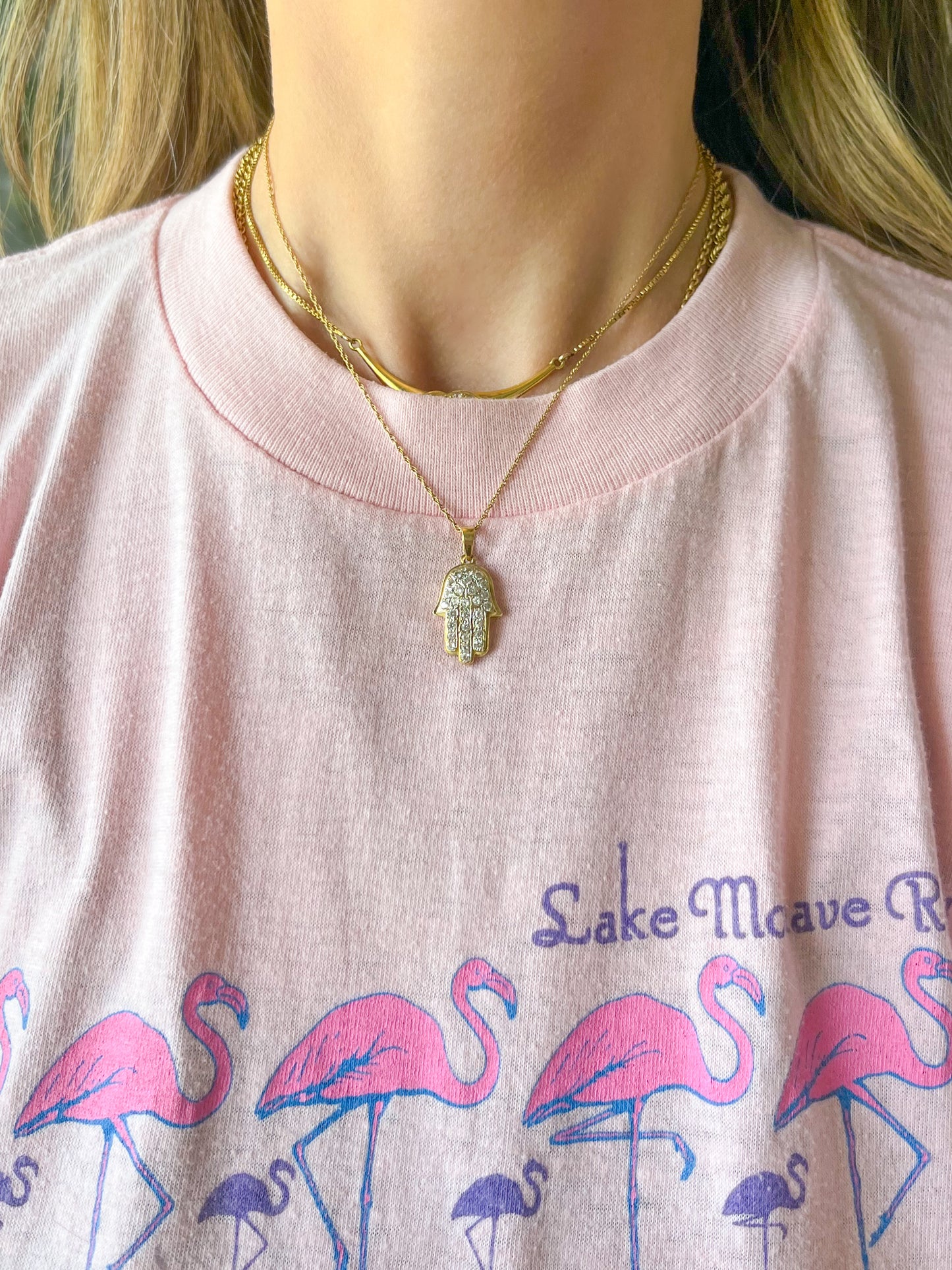 Vintage Hamsa with CZ 14k Yellow Gold Charm