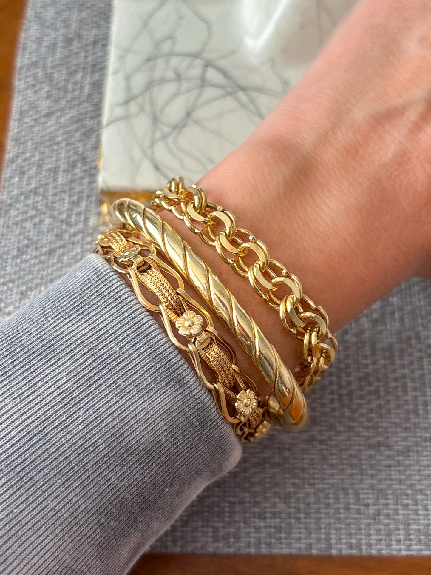 Vintage Round Multi Link 14k Yellow Gold 8.25 Inch Bracelet