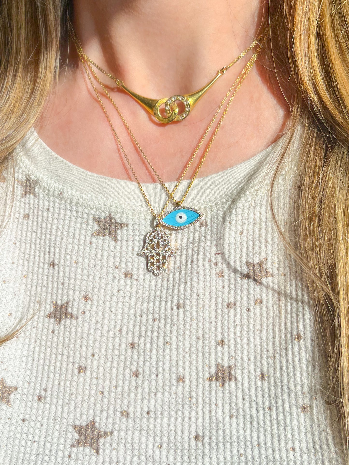 Natural Diamond Evil Eye 18k Yellow Gold Charm with Chain