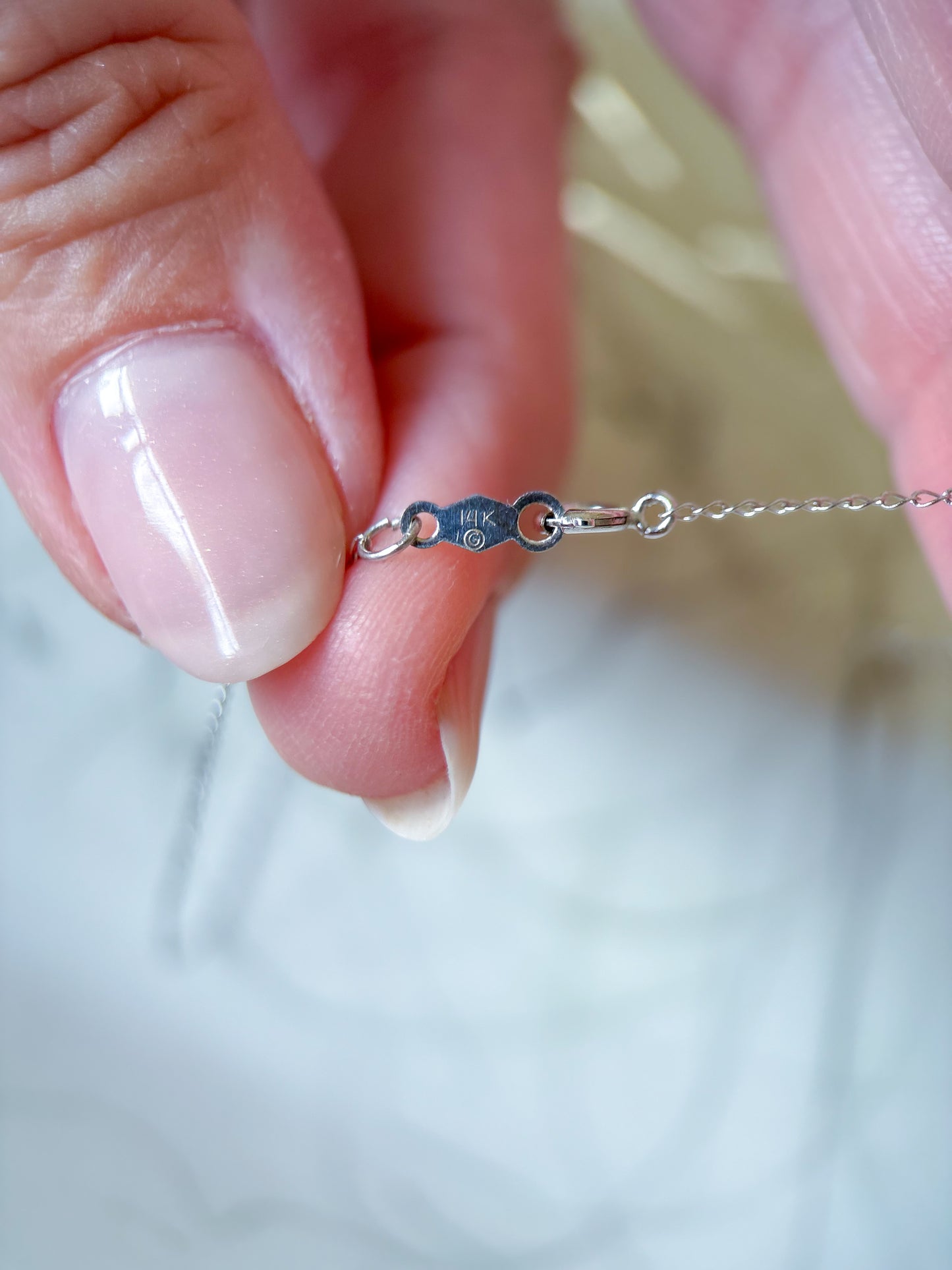 Vintage Pearl 14k White Gold Charm with Natural Diamond on 18 Inch Chain