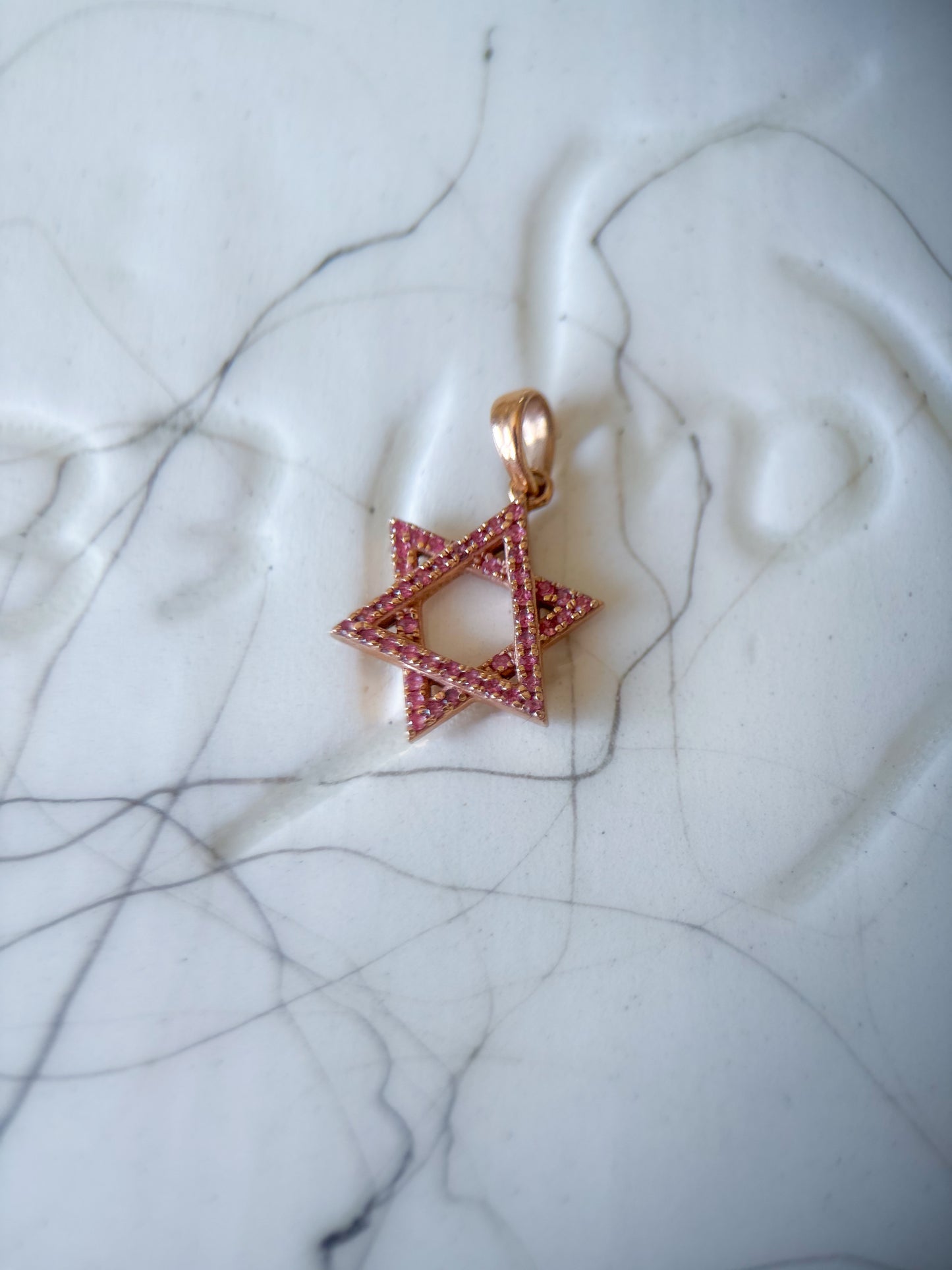 Pink Sapphire Star of David 14k Rose Gold Charm