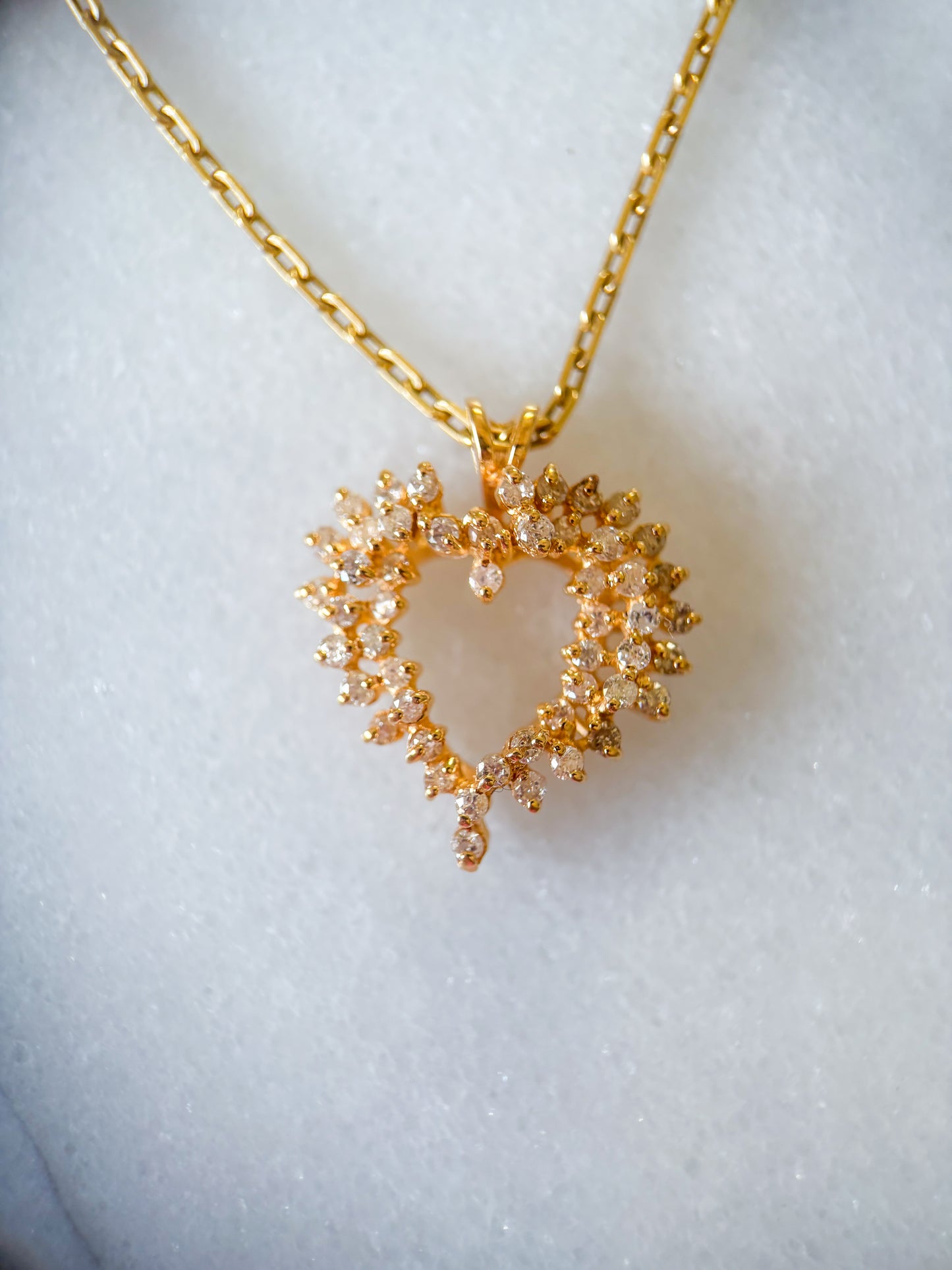 Vintage Natural Diamond Open Heart 14k Yellow Gold Charm